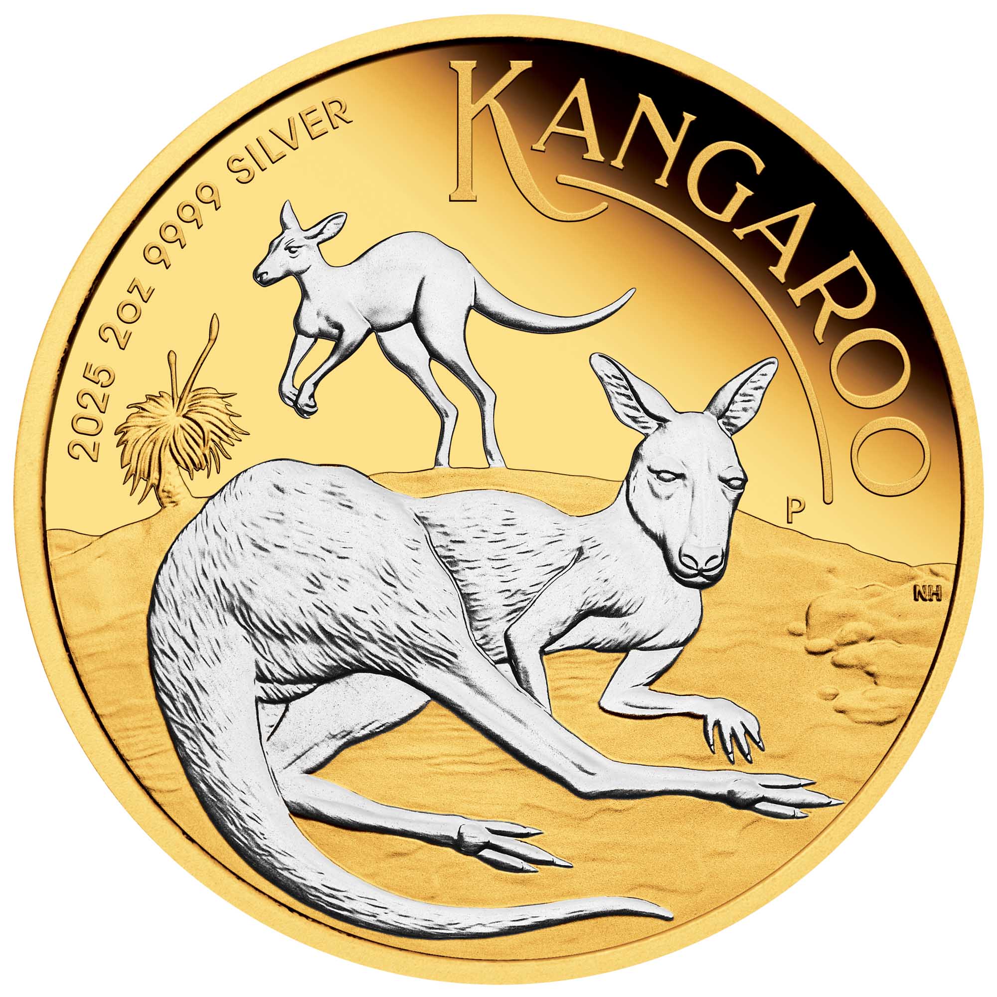 Australian Kangaroo 2025 2oz Silver Proof Reverse Gilded Coin