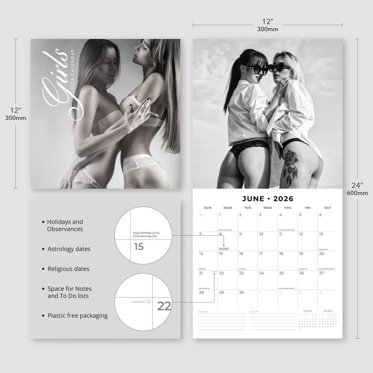 2026 Girls Square Wall Calendar – 16-Month, Large Grid | Red Robin Publishing Ltd (RR261183)