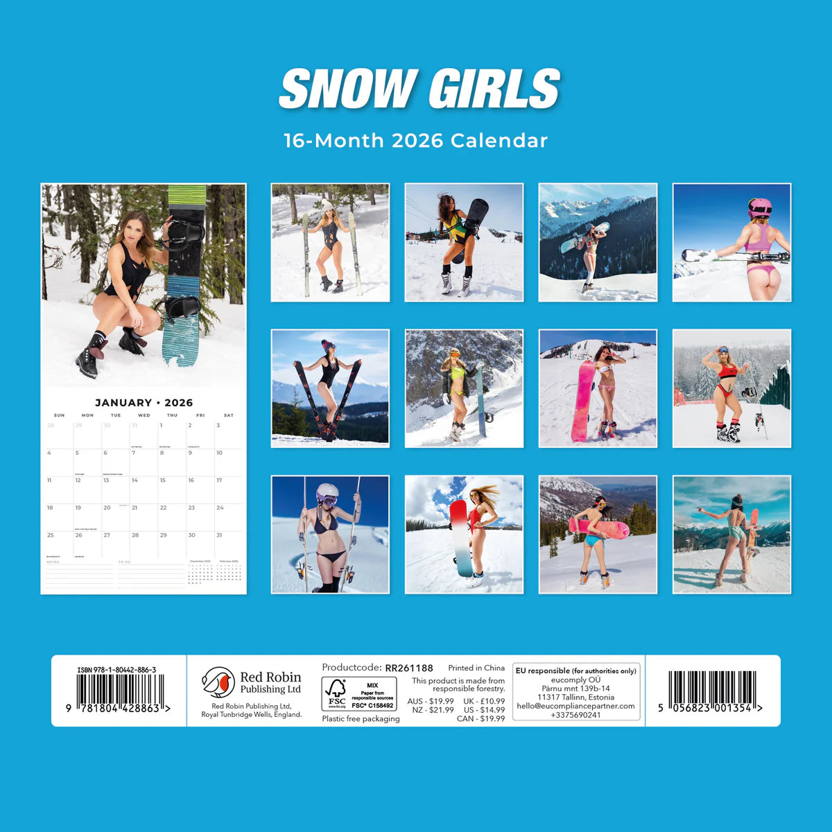 2026 Snow Girls Square Wall Calendar – 16-Month, Large Grid | Red Robin Publishing Ltd (RR261354)