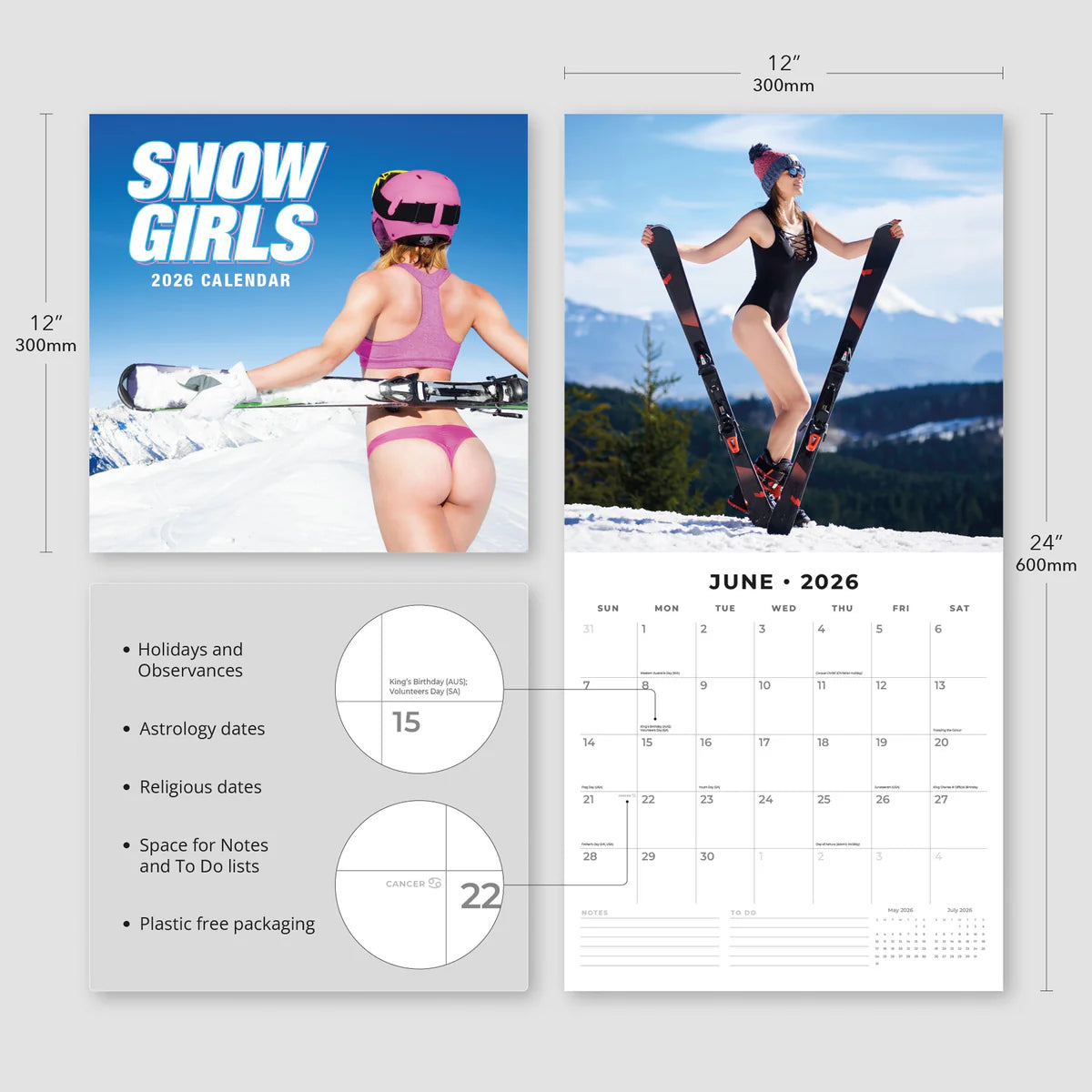 2026 Snow Girls Square Wall Calendar – 16-Month, Large Grid | Red Robin Publishing Ltd (RR261354)