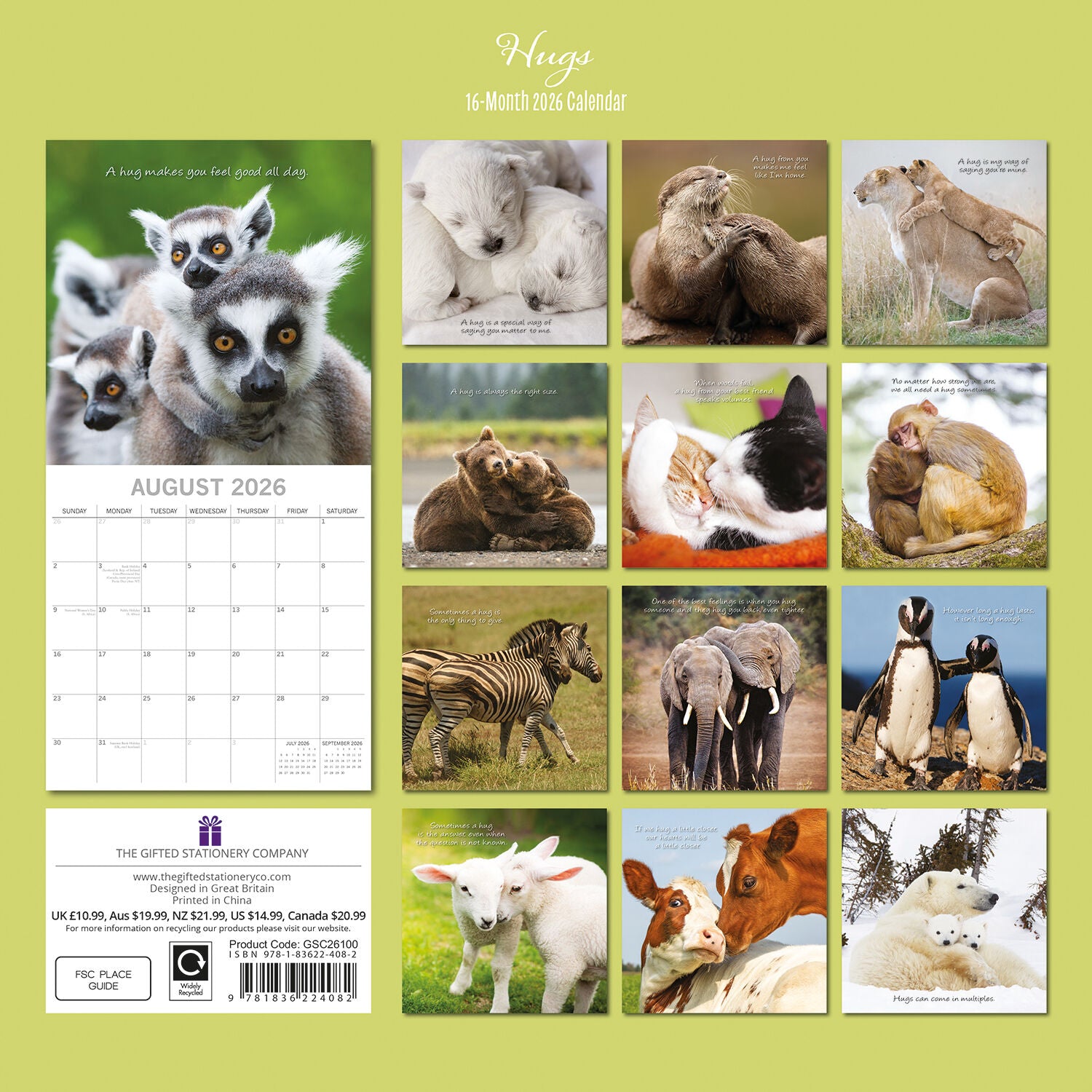 Hugs 2026 Square Wall Calendar | Eco-Friendly Gift – The Gifted Stationery Co. (GSC26100)