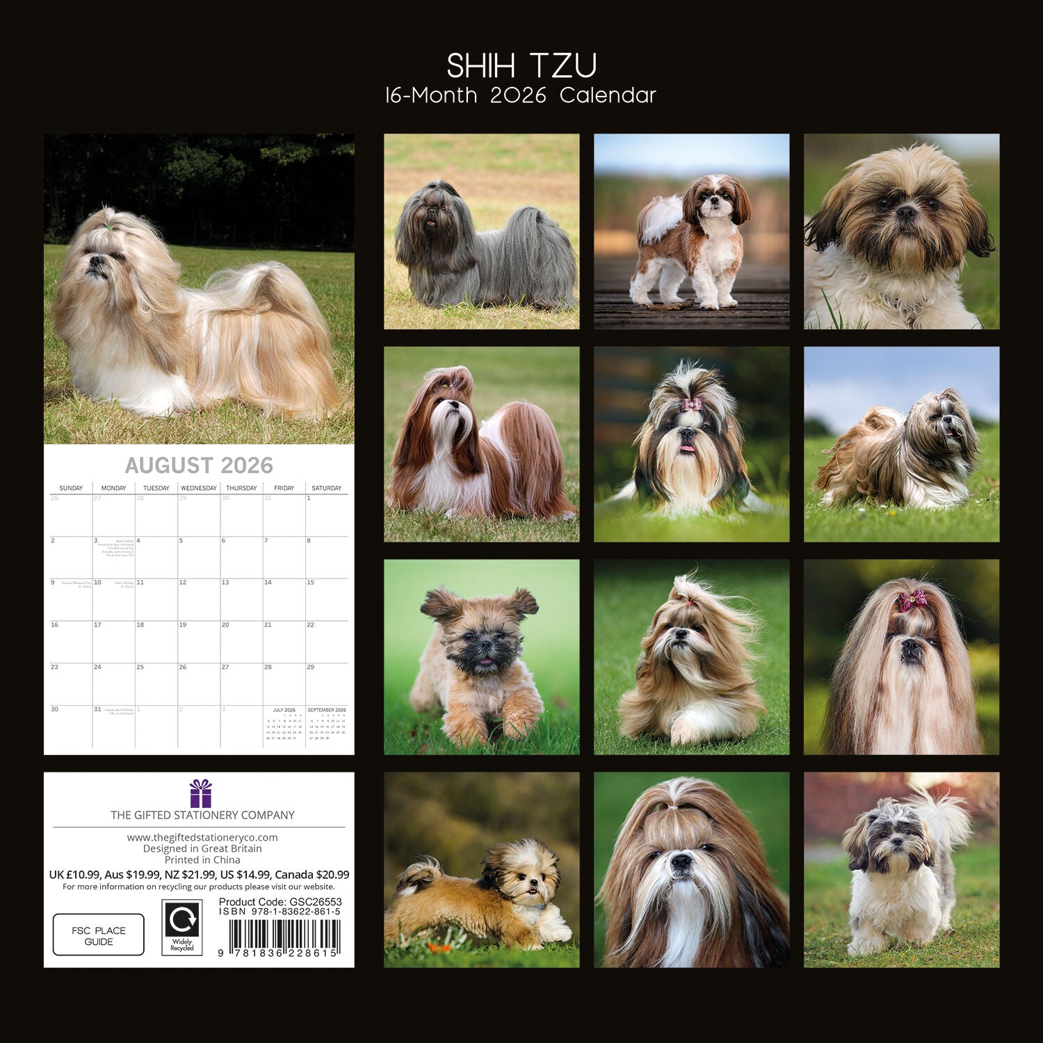 2026 Paw Prints Shih Tzu – Square Wall Calendar| The Gifted Stationery Co. (GSC26553)