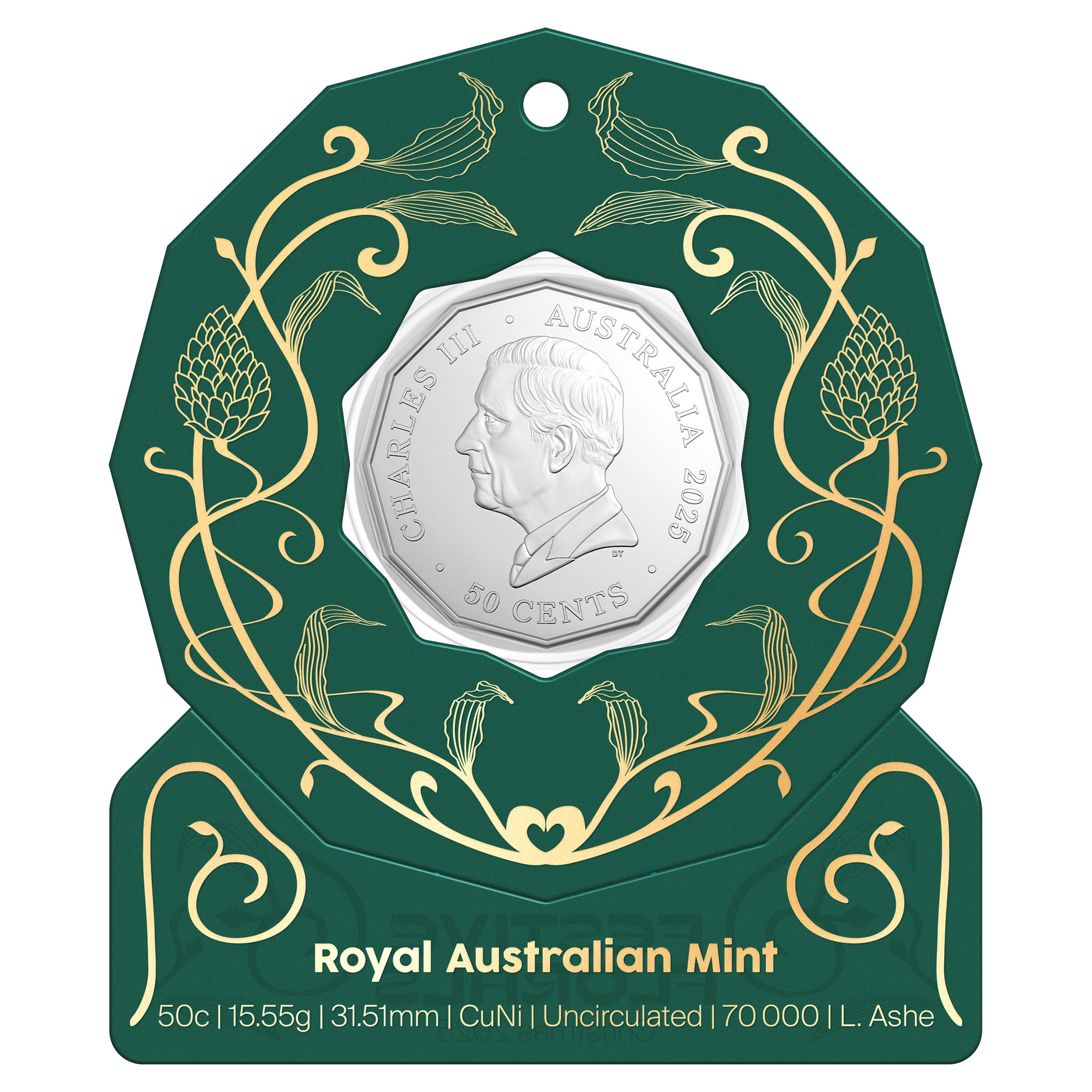 Christmas Festive Florals - 50c Uncirculated Coin - Royal Australian Mint