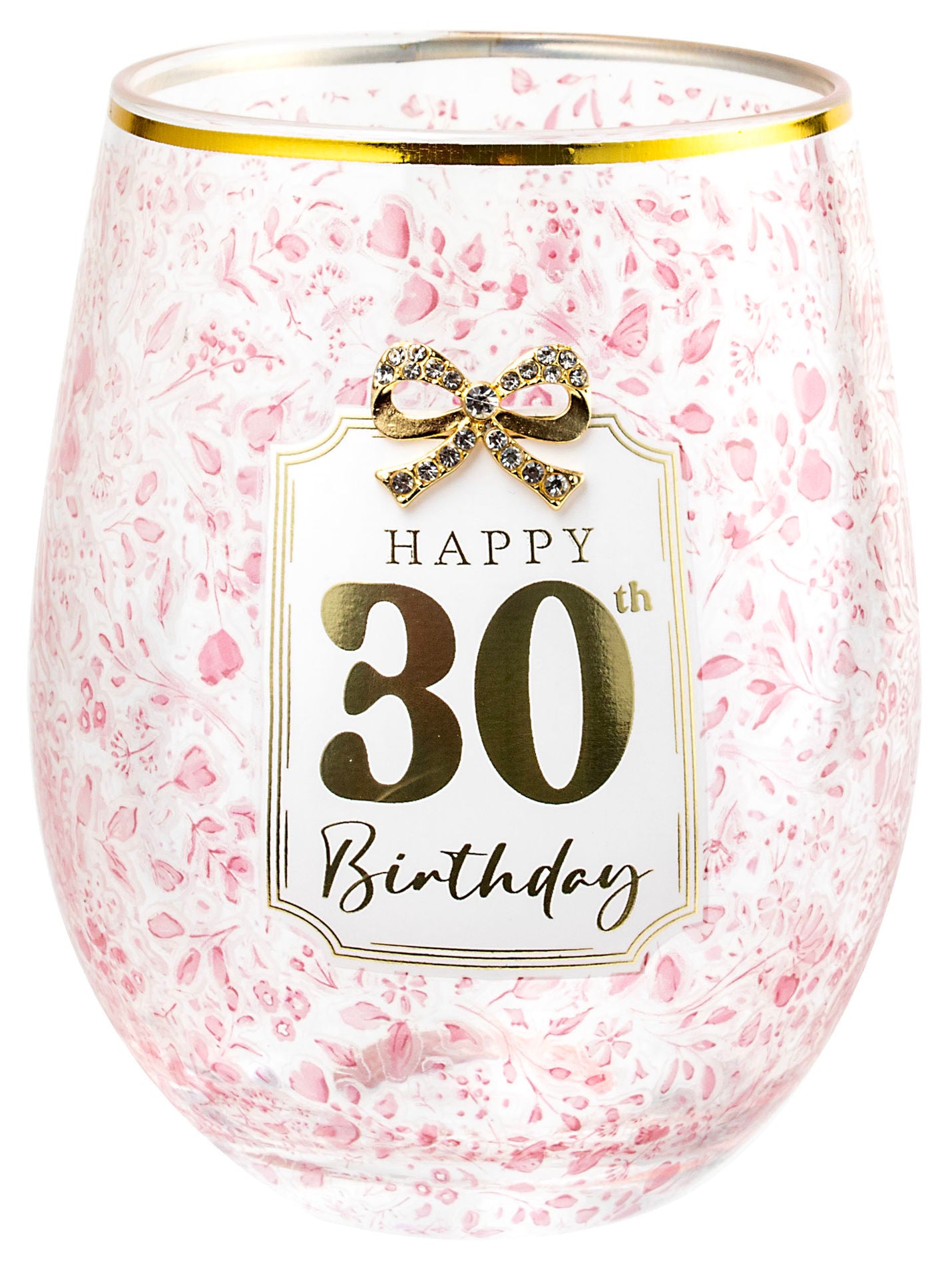 Landmark 30th Stemless Pretty Bow Wine Glass (Gift Boxed)