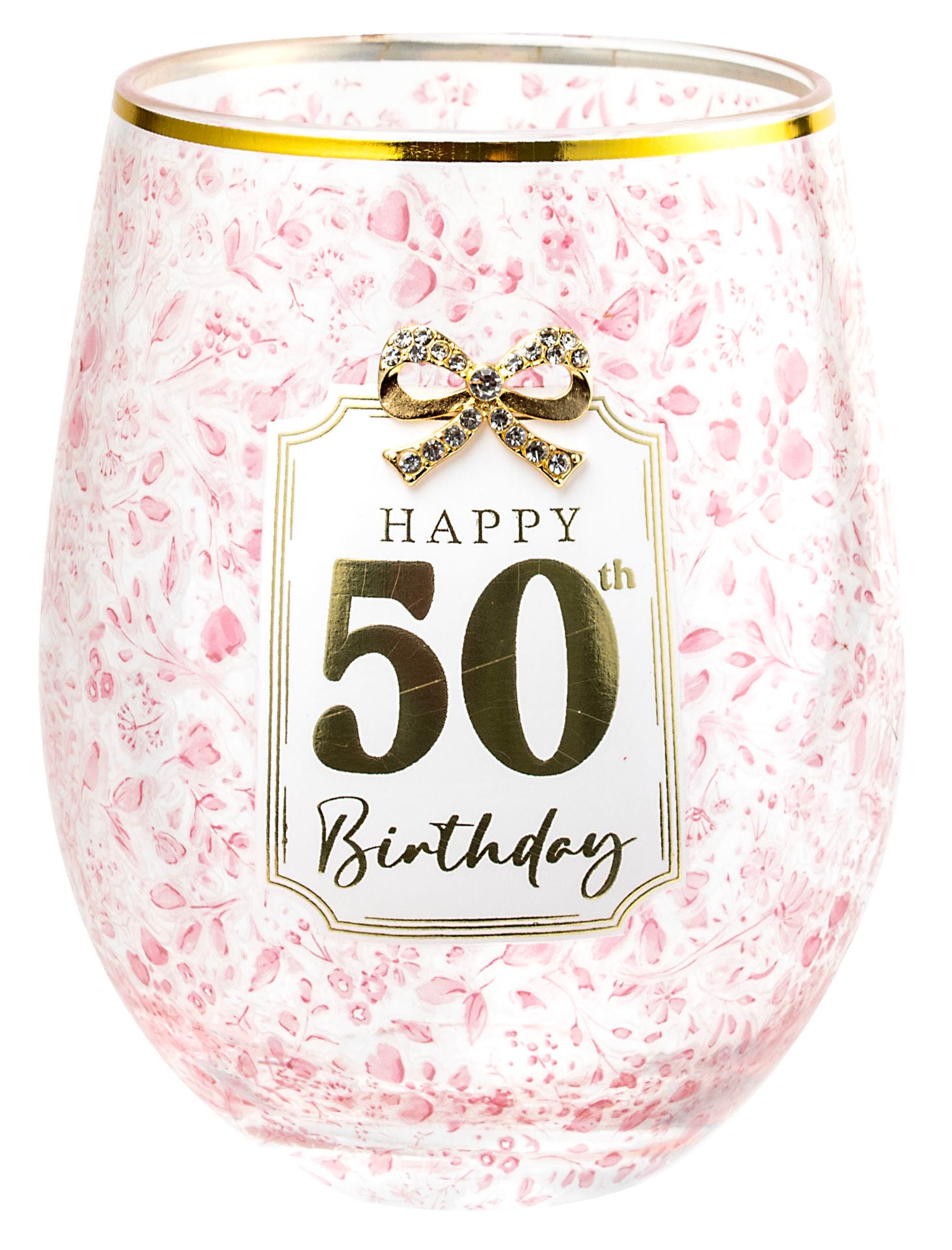Landmark 50th Stemless Pretty Bow Wine Glass (Gift Boxed)