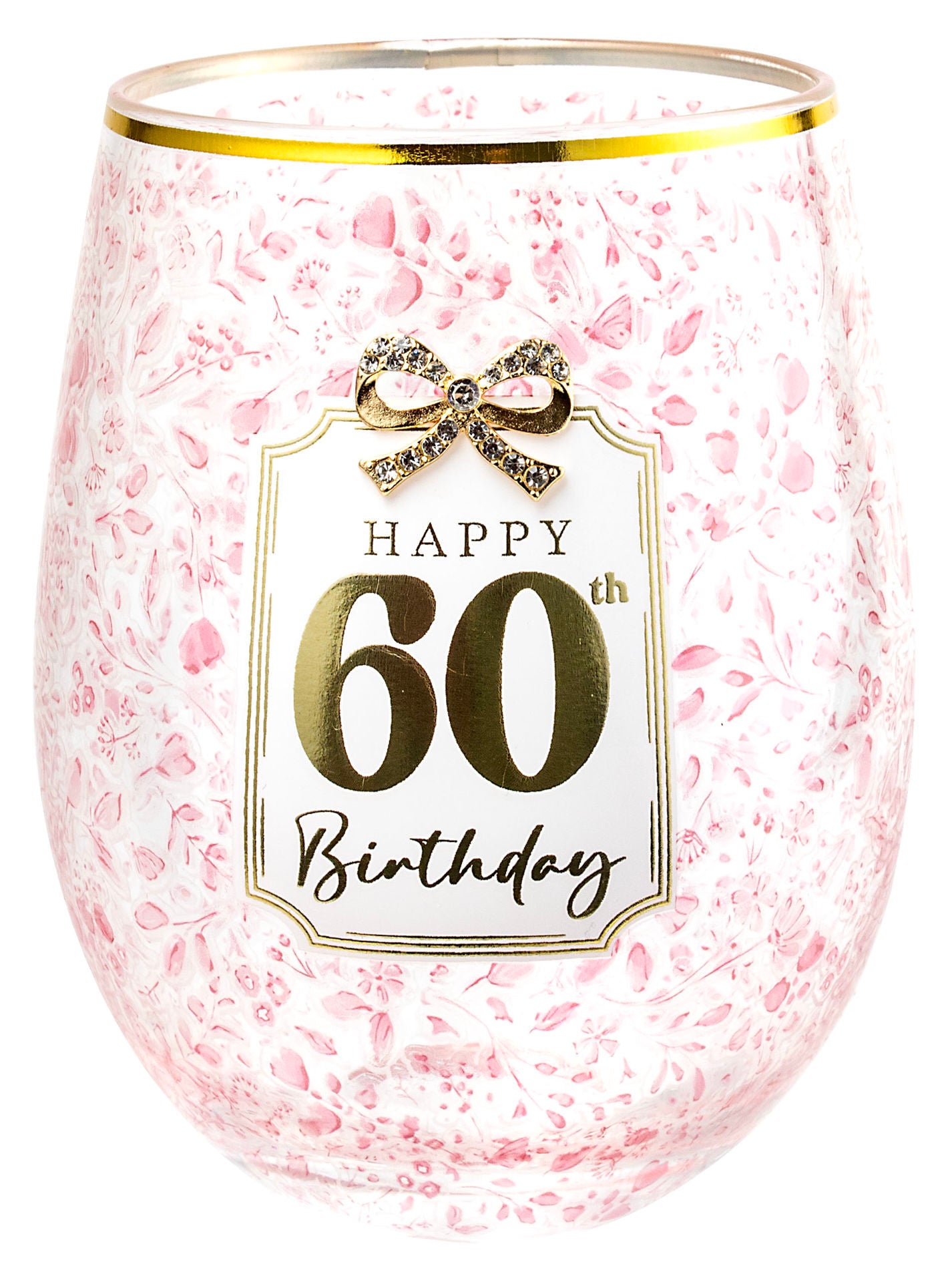 Landmark 60th Stemless Pretty Bow Wine Glass (Gift Boxed)