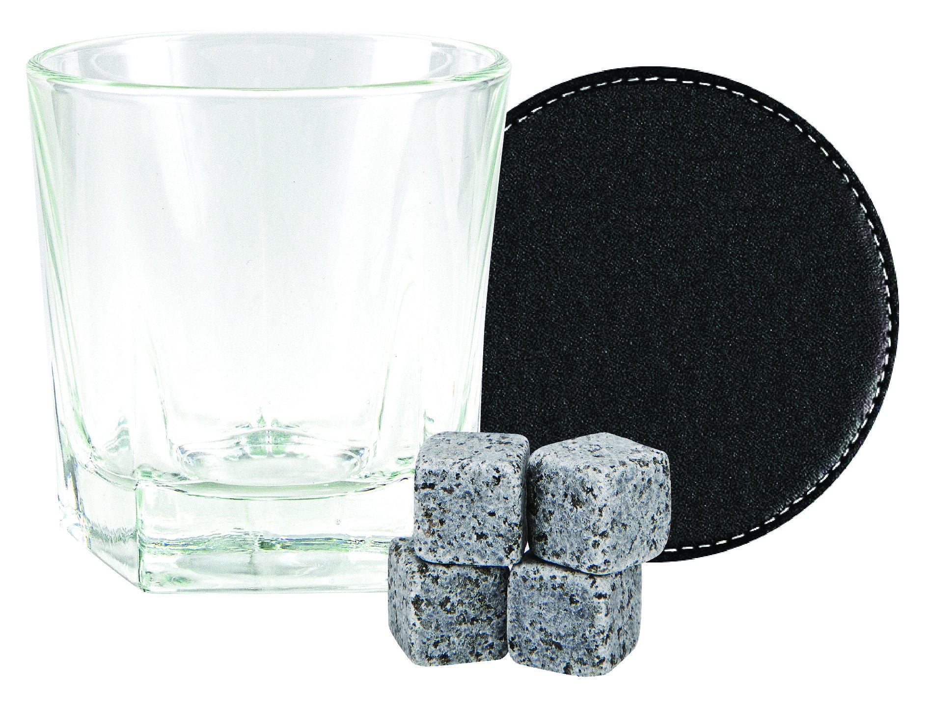 Landmark Wood Box Gift Set (270ML Whisky Glass, Coaster, 4 Stones)