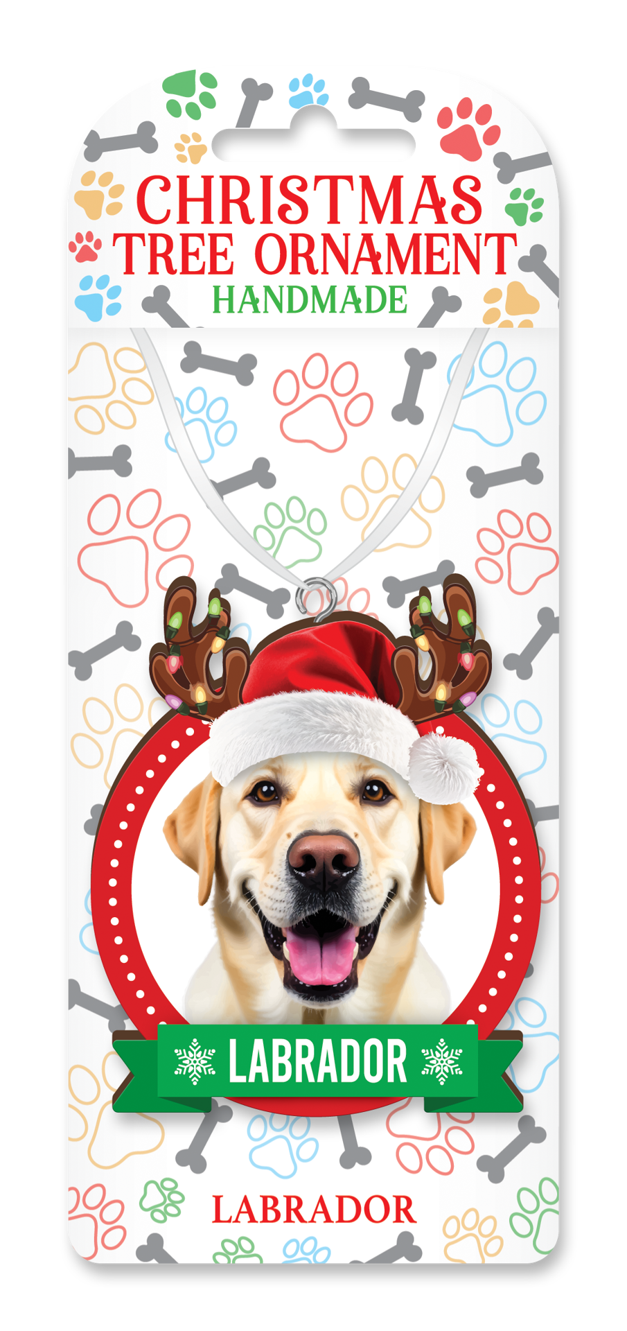 Handmade Labrador Christmas tree ornament on decorative backing card