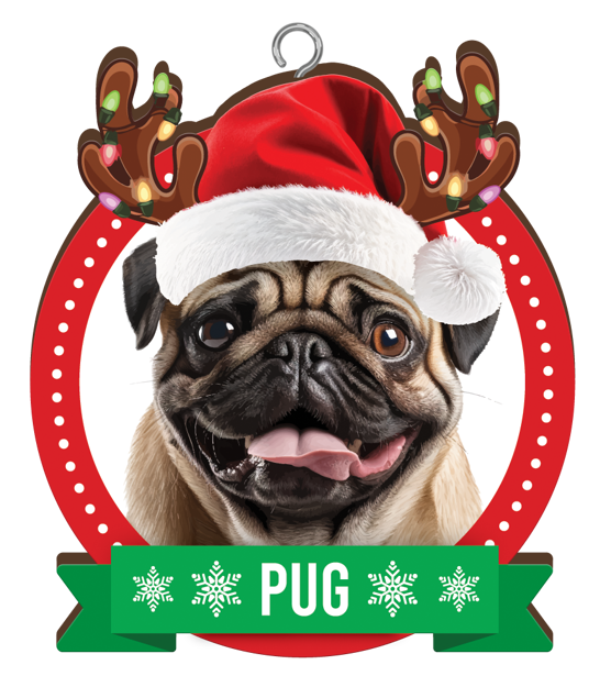 Pug Christmas Mug and Christmas Tree Ornament Combo - Includes a 420ml Mug in the box and Christmas Tree Ornament, Christmas Gift