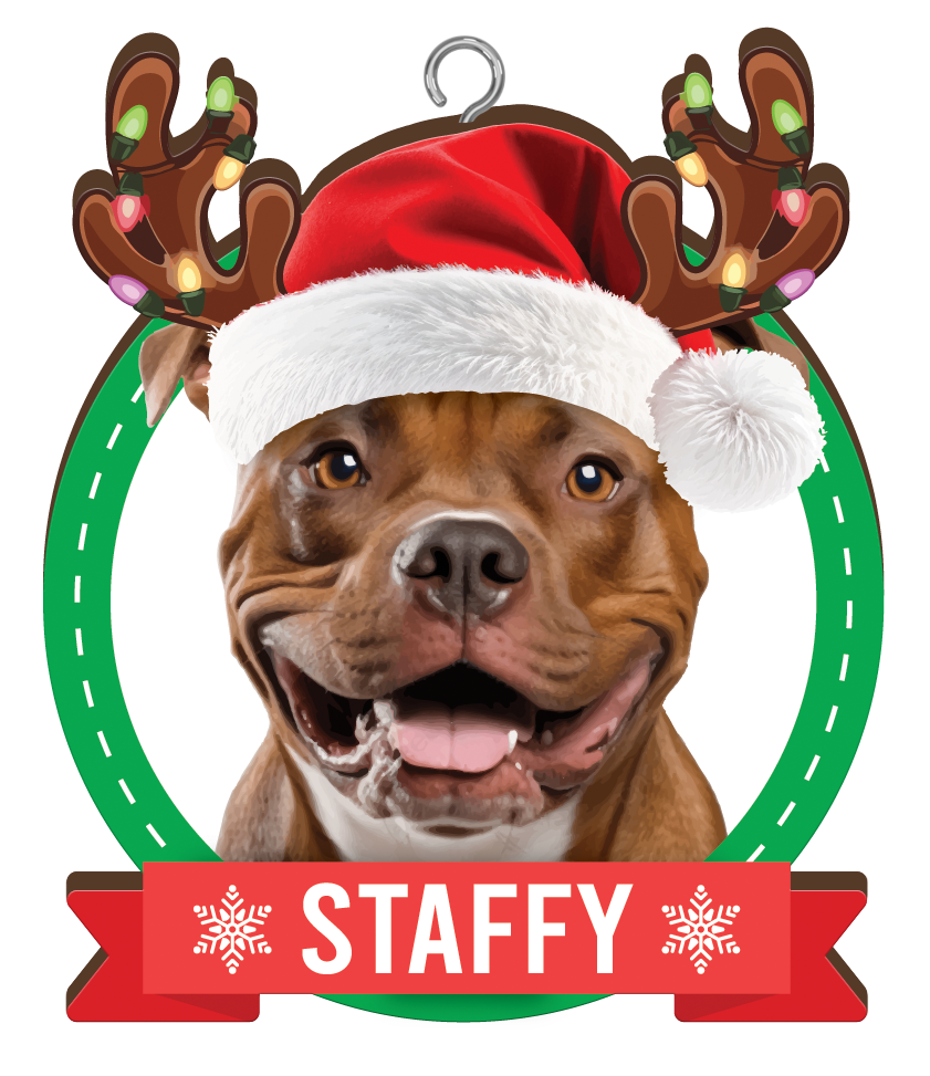 Staffy Christmas Mug and Christmas Tree Ornament Combo - Includes a 420ml Mug in the box and Christmas Tree Ornament, Christmas Gift