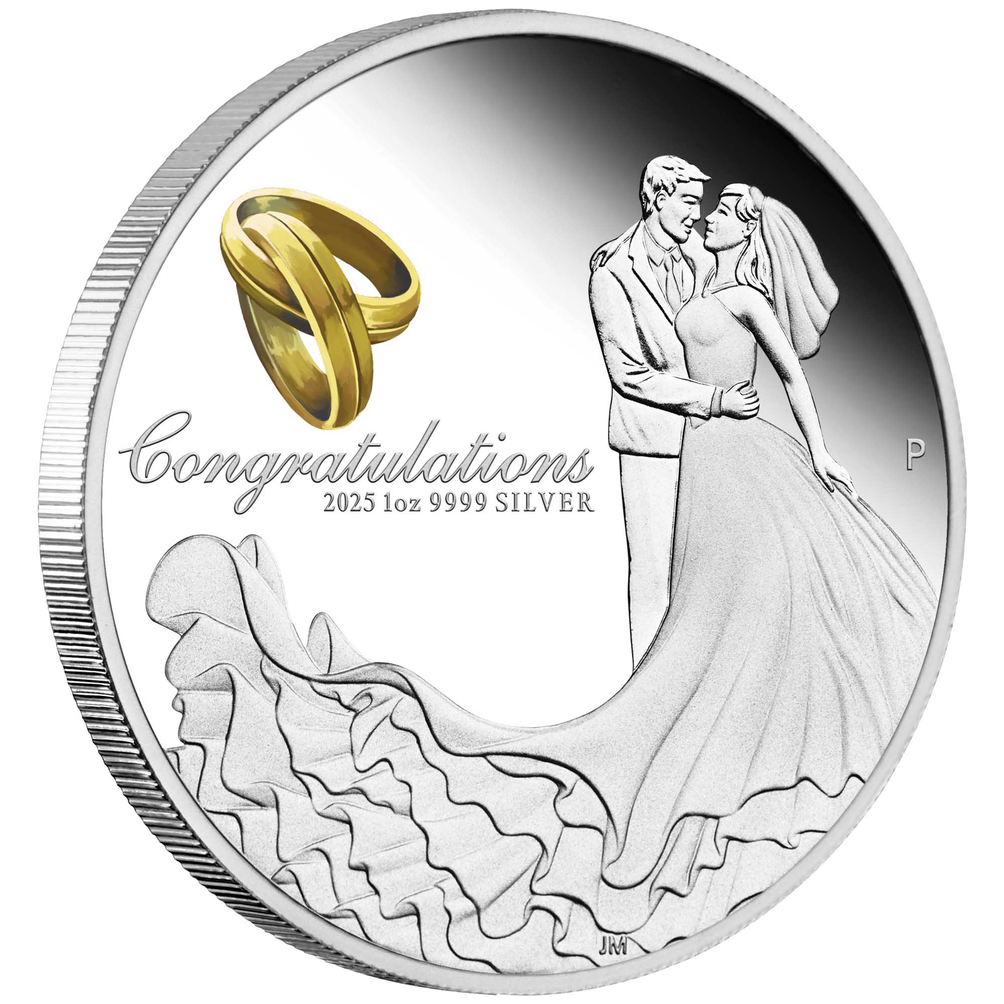 Wedding 2025: 1oz Pure Silver Proof Coloured Coin (Perfect Anniversary or Bridal Gift)
