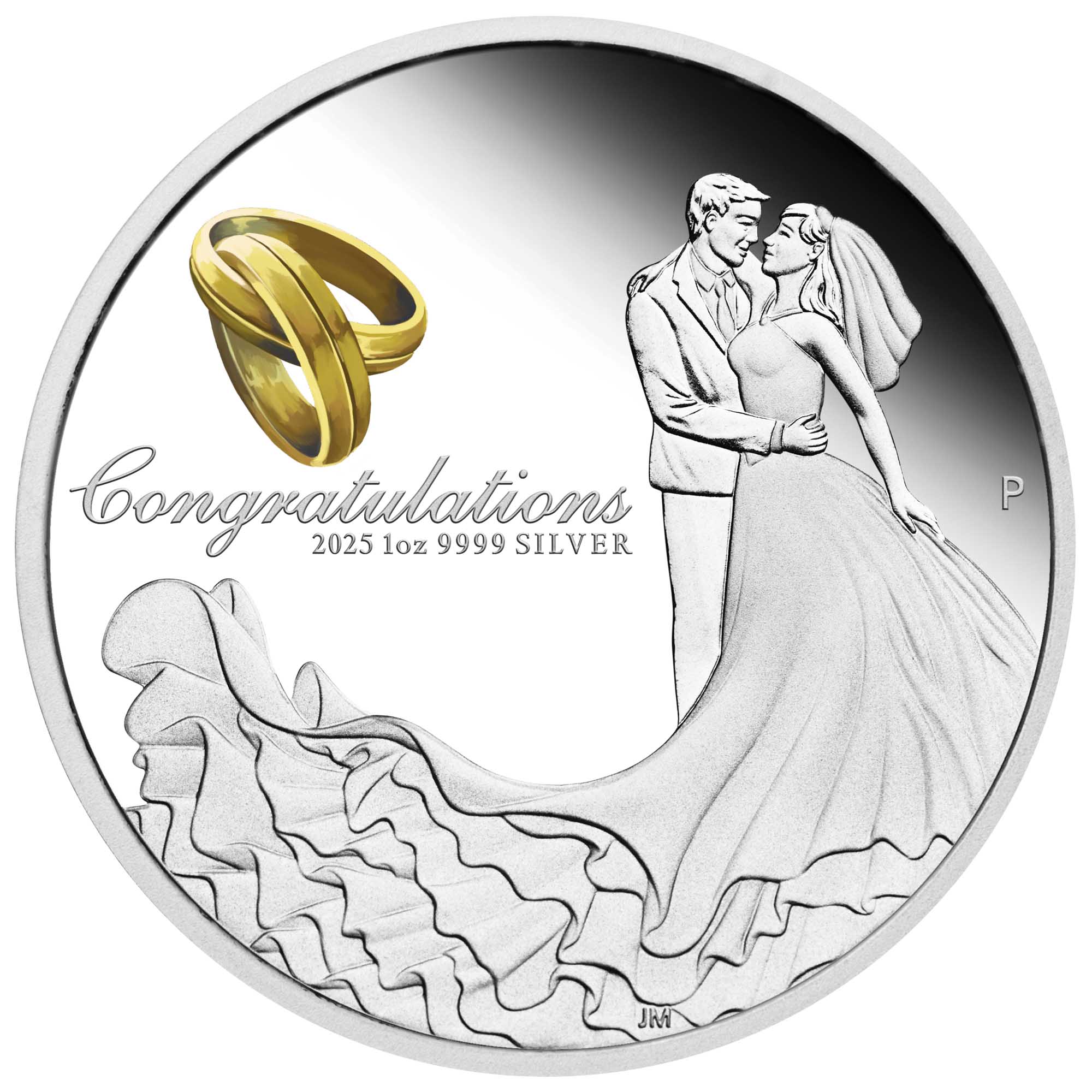 Wedding 2025: 1oz Pure Silver Proof Coloured Coin (Perfect Anniversary or Bridal Gift)