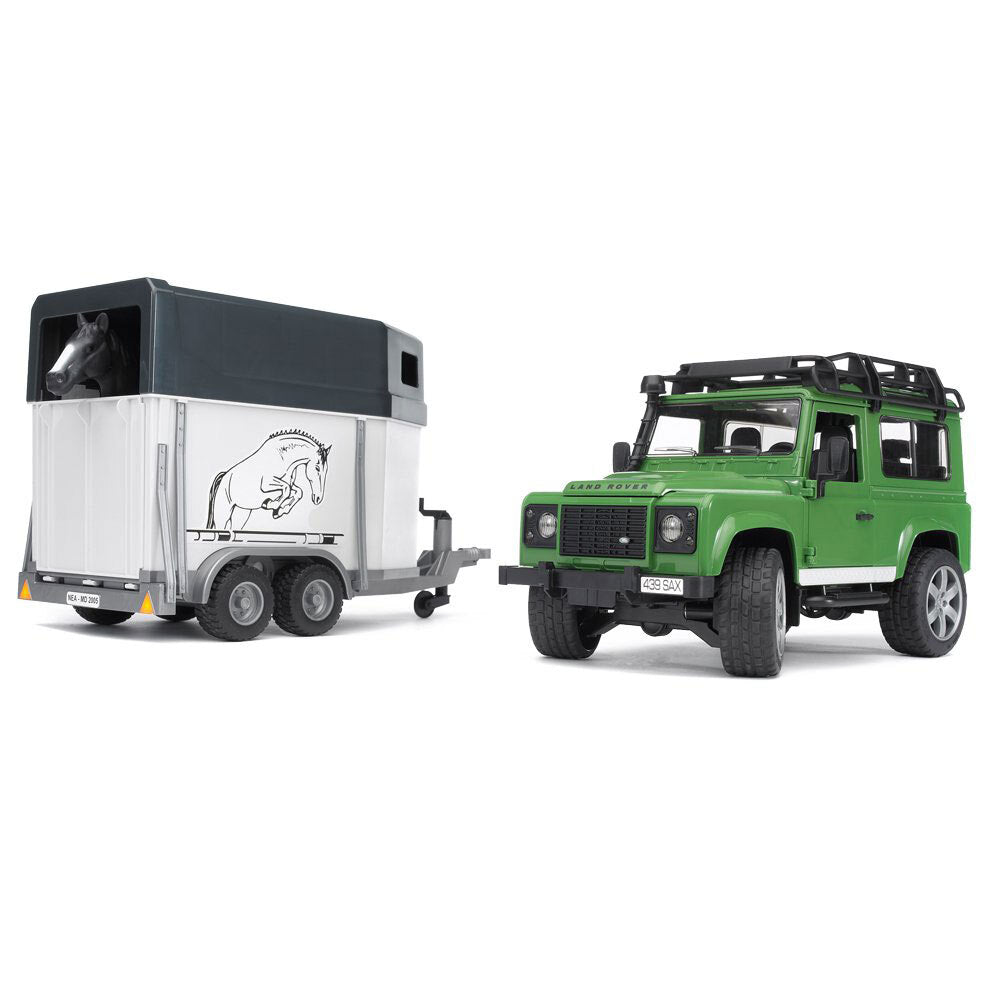 Bruder 1:16 Land Rover Defender Station Wagon With Horse & Horse Trailer