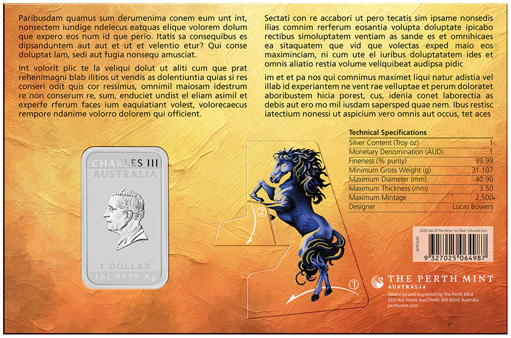 Lunar Horse 2026 1oz Silver Bullion Coloured Minted Rectangular Coin