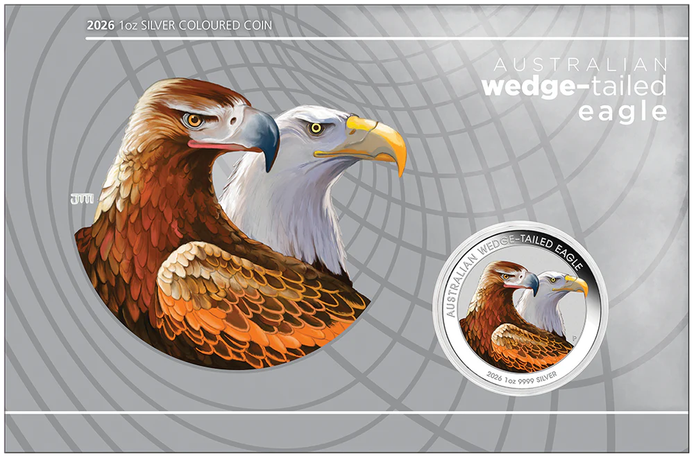 Australian Wedge-Tailed Eagle 2026 1oz Silver Coloured Coin in Card