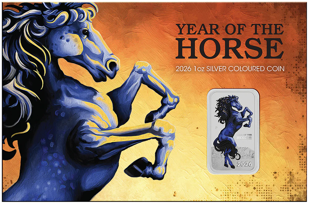 Lunar Horse 2026 1oz Silver Bullion Coloured Minted Rectangular Coin
