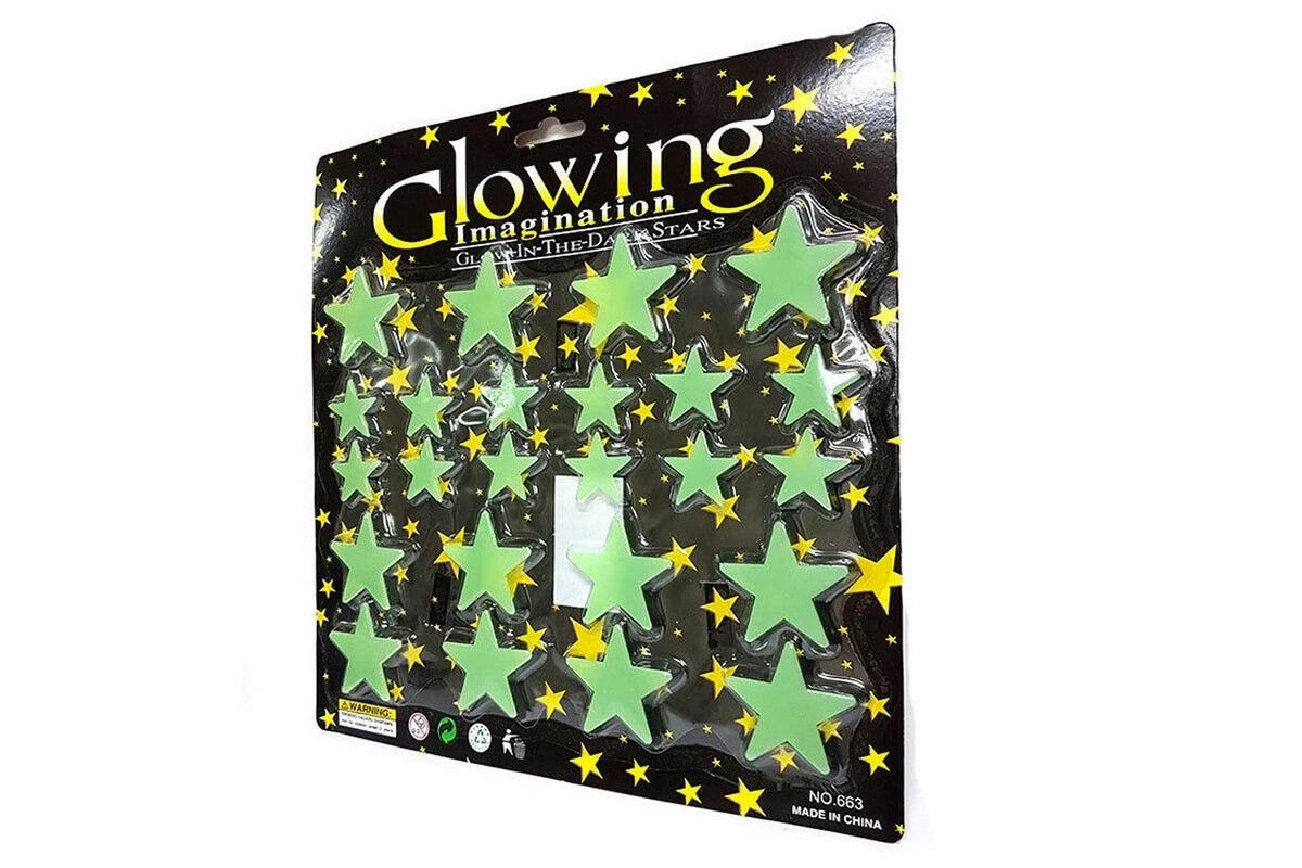 2 Pack of Glowing Imagination - Glow in the Dark Stars - 24 Various Size Stars in a Pack, 2 pack means 48 Glow in the dark Stars