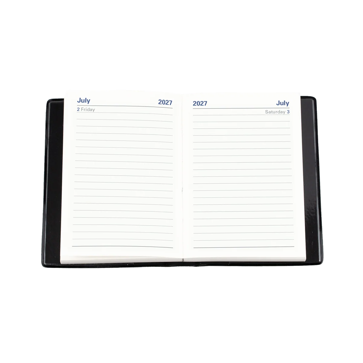 Open Collins Belmont 2027 A7 diary showing the day-to-page layout