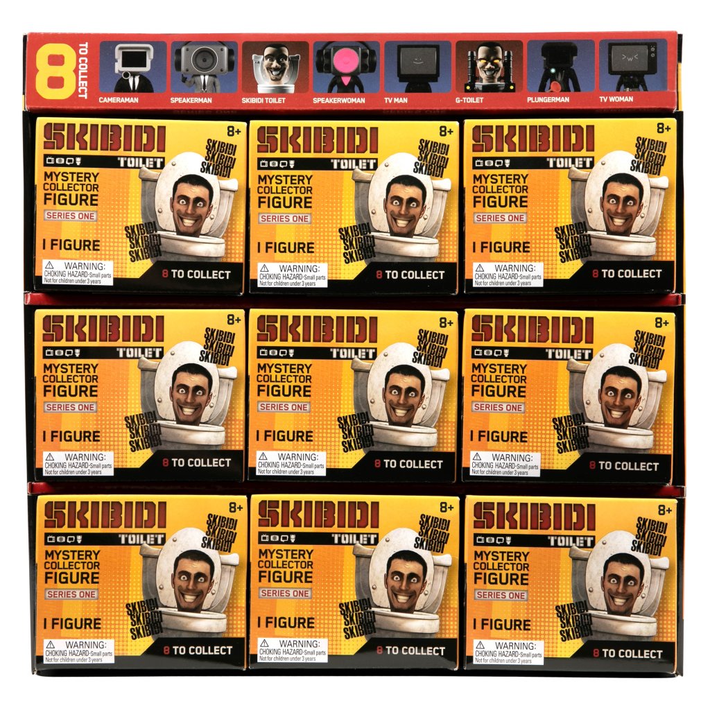 Skibidi Toilet Series 1 display carton showing the assortment