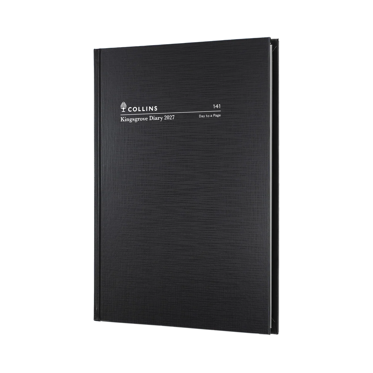 Front view of the Black Collins Kingsgrove 2027 A4 day-to-a-page diary