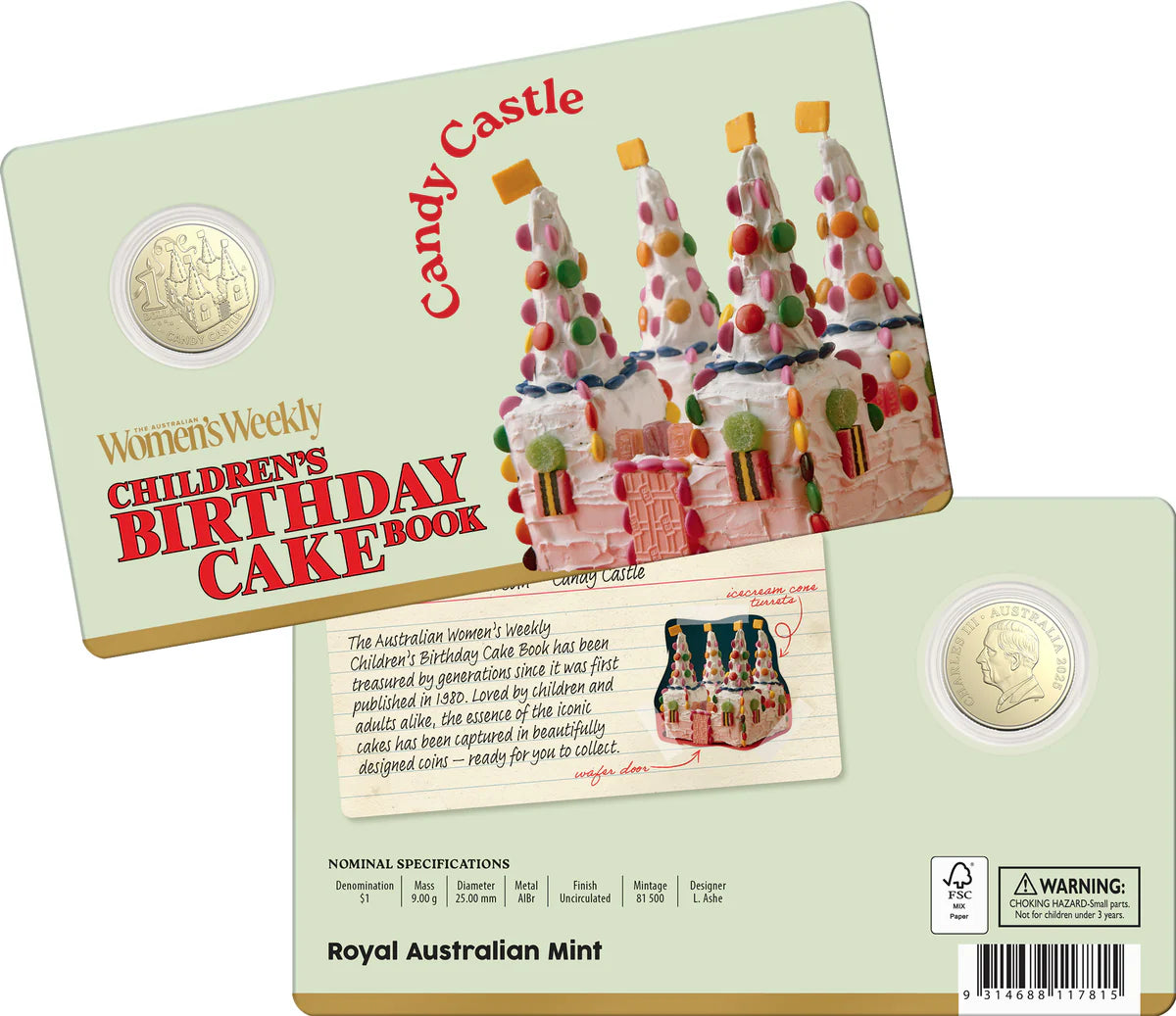 AWW Birthday Cake Candy Castle 2025 $1 Uncirculated Coin in Card