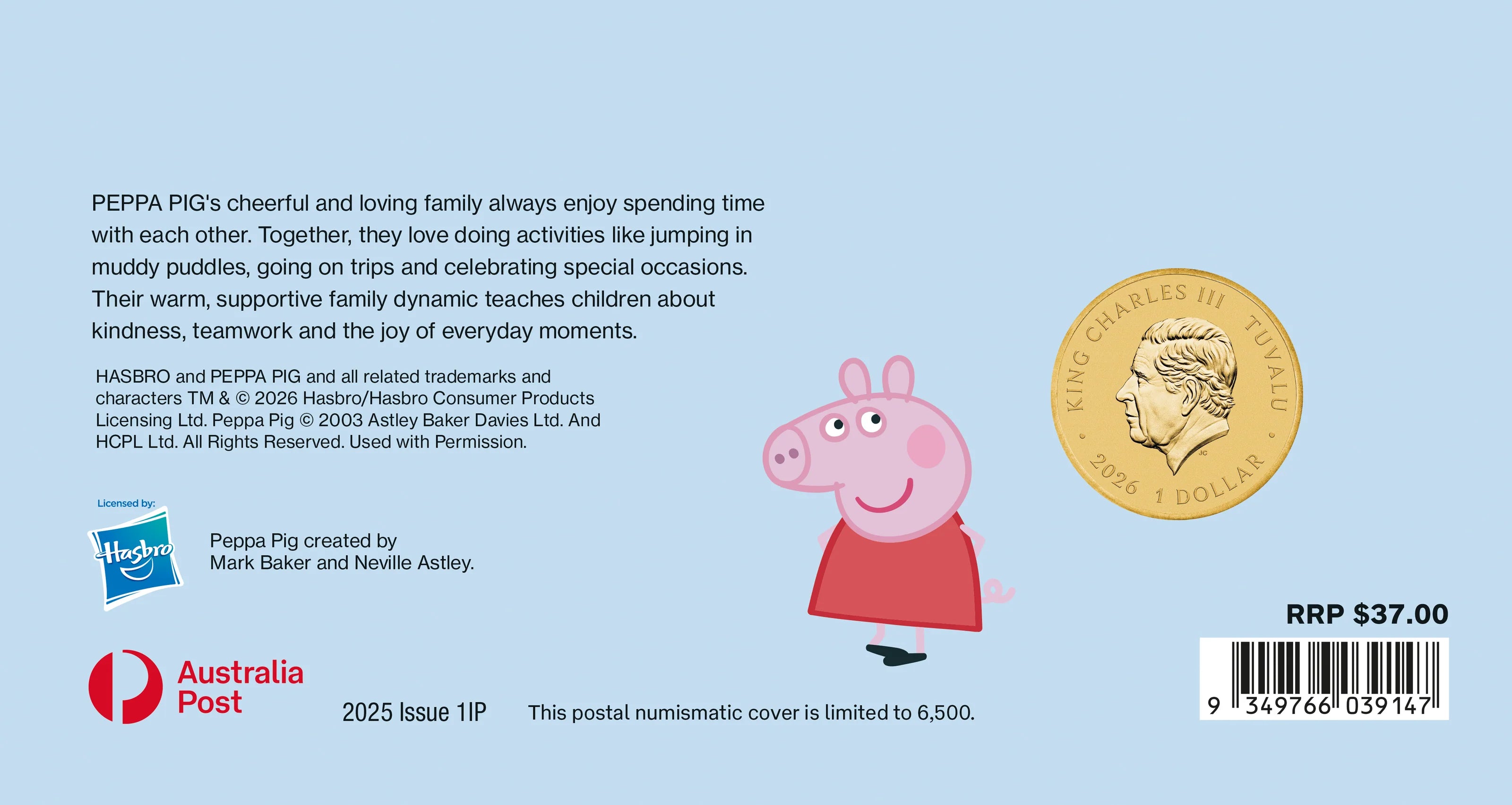 The Perth Mint Peppa Pig 2026 Stamp and Coin Cover