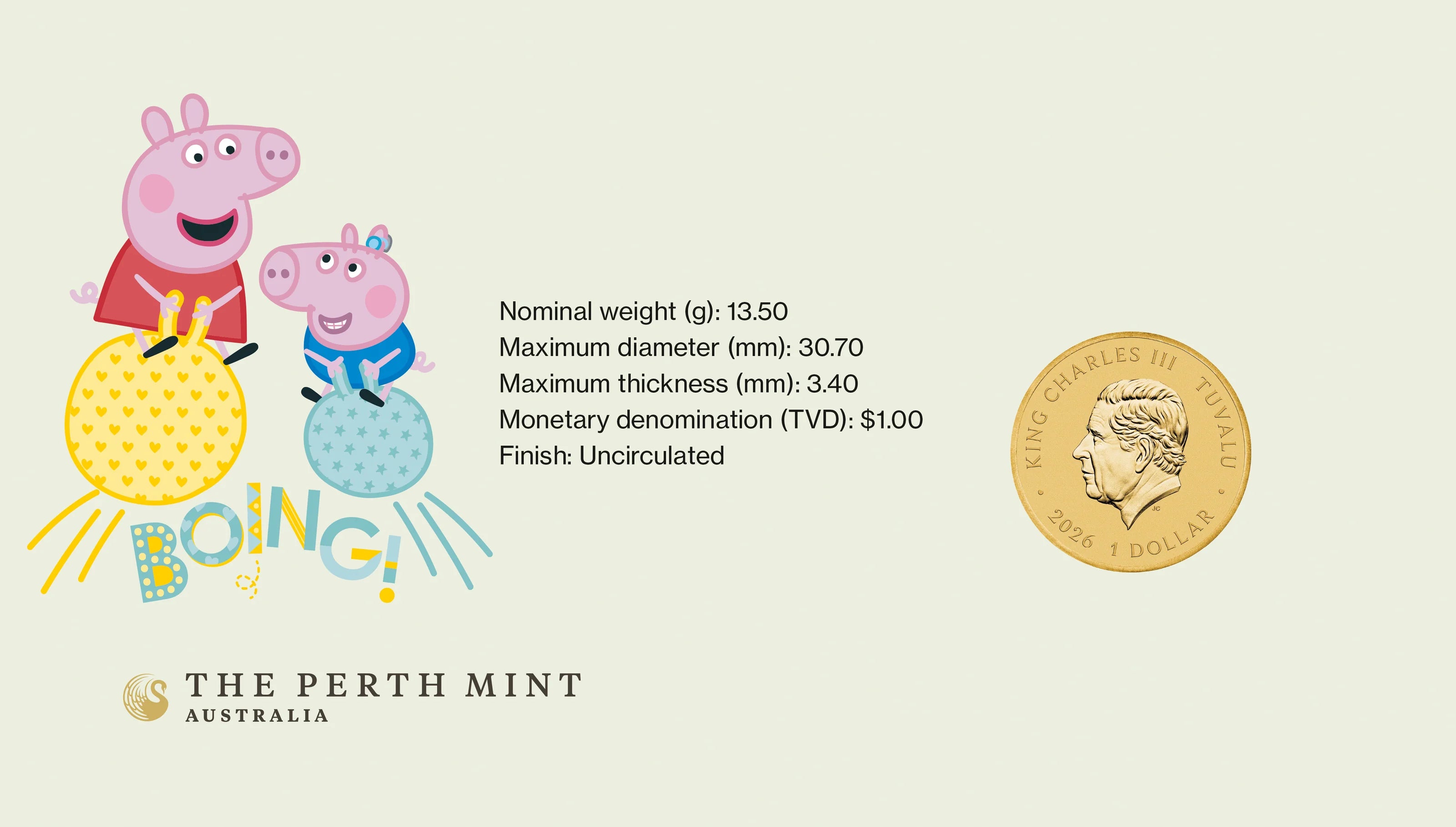 The Perth Mint Peppa Pig 2026 Stamp and Coin Cover