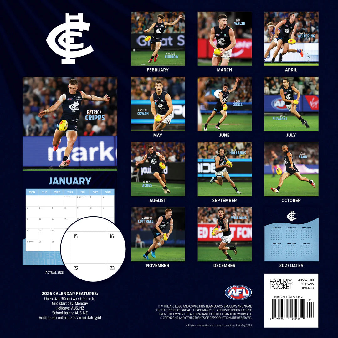 Paper Pocket AFL Carlton Blues 2026 Calendar
