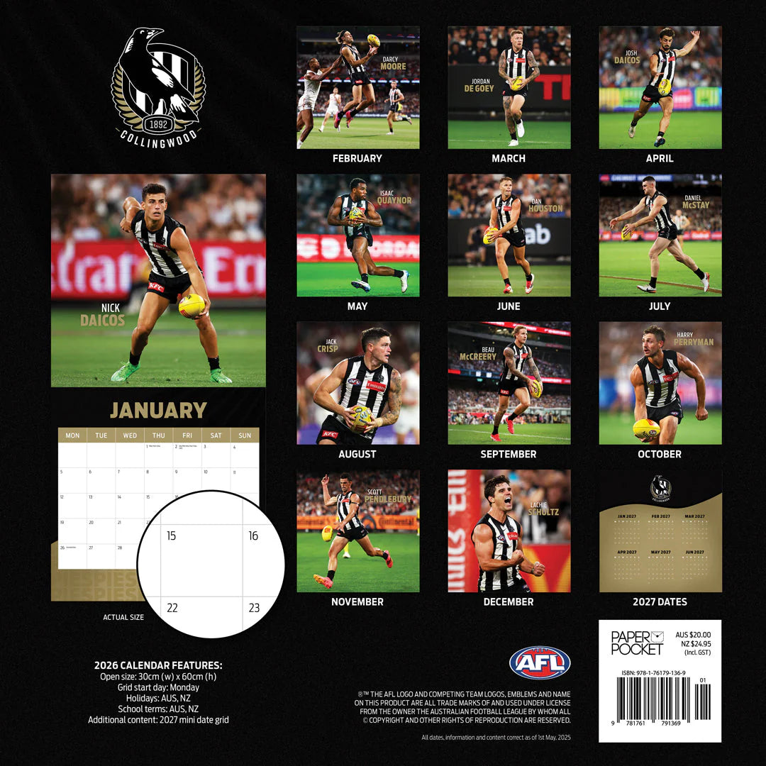 Paper Pocket AFL Collingwood Magpies 2026 Calendar