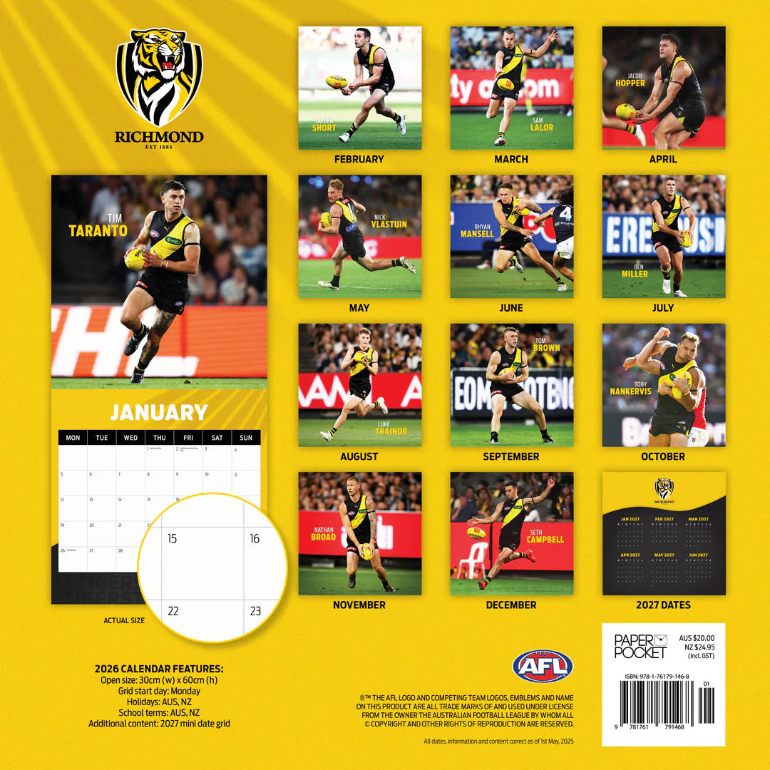 Paper Pocket AFL Richmond Tigers 2026 Calendar
