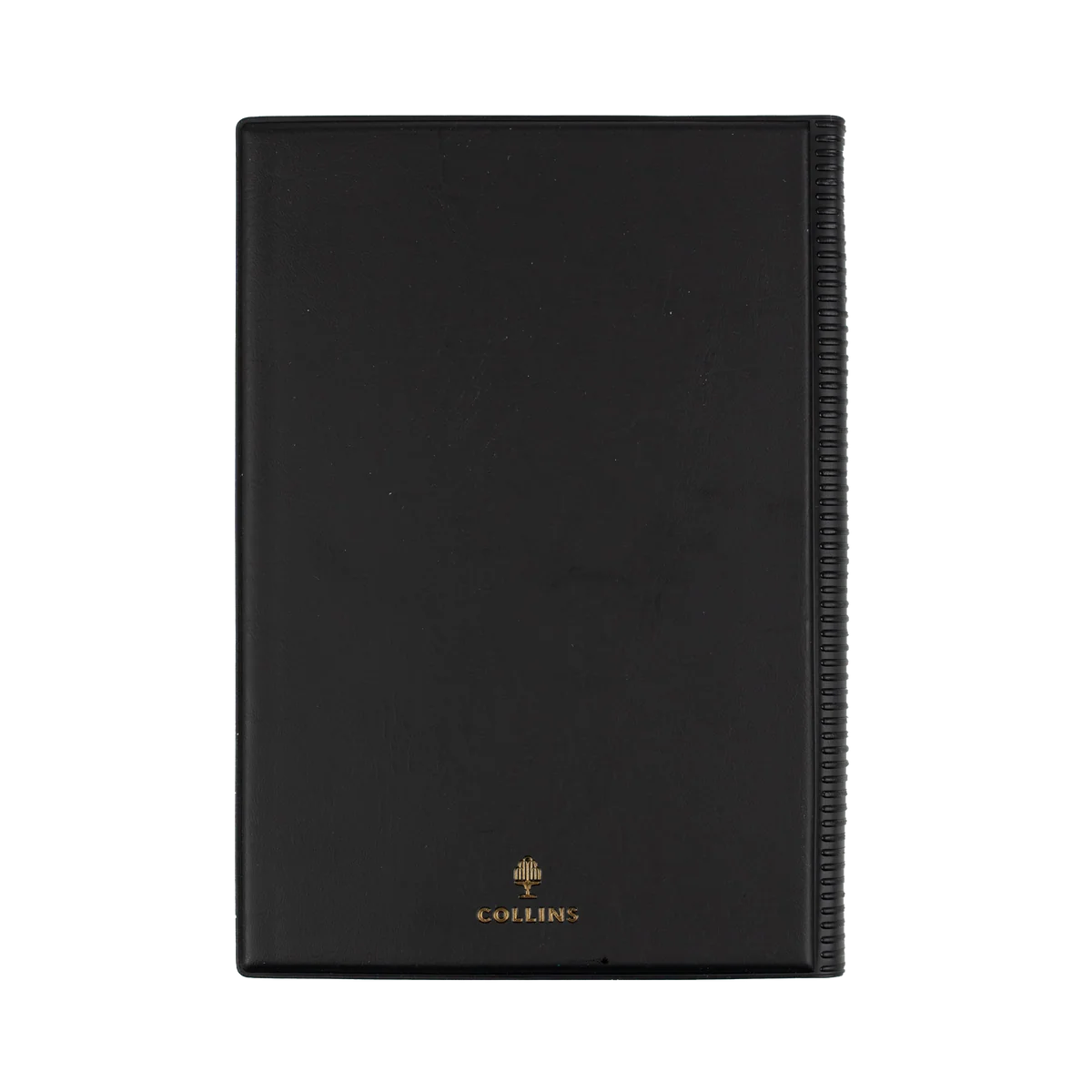 Back cover of the black 2027 Collins Belmont A5 diary with gold Collins logo
