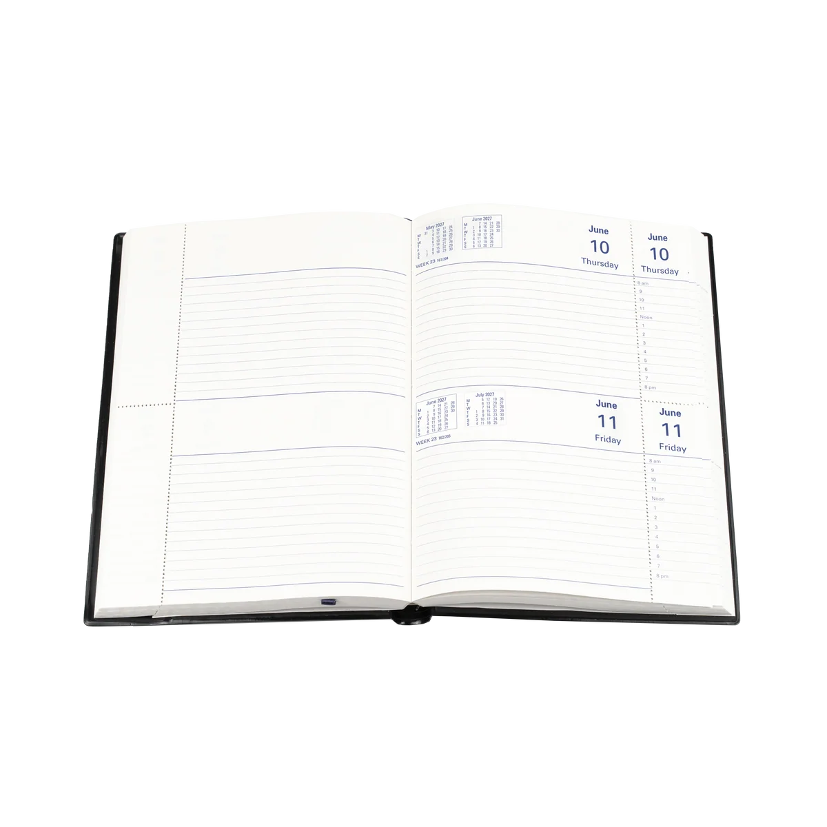 Open Collins Belmont 2027 diary showing its two days to a page layout