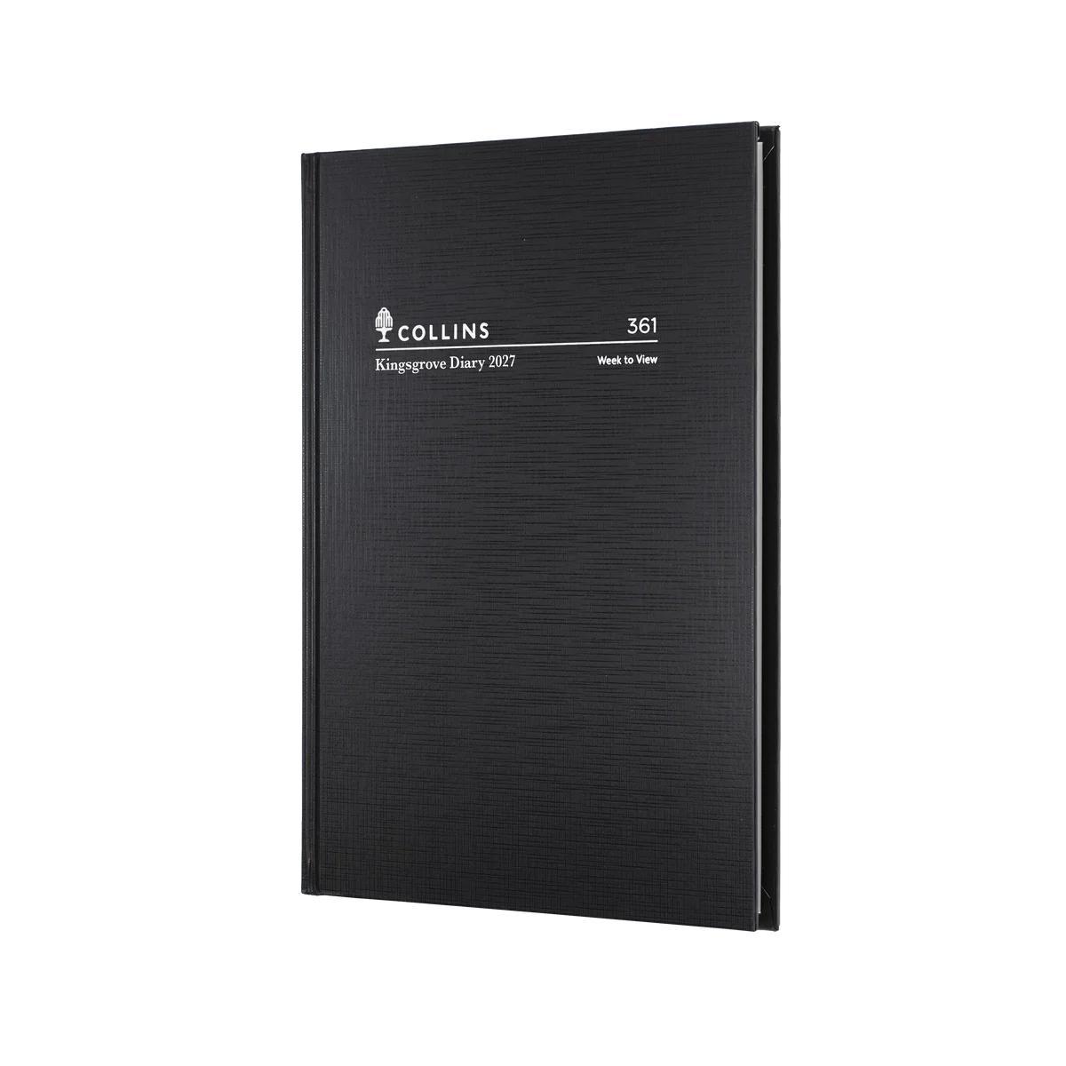 Front view of the Black Collins Kingsgrove 2027 A6 week-to-view diary