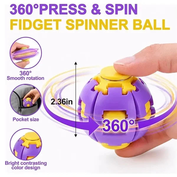 2 Pieces of Fidget Spinner Ball - 360° Press & Spin Stress Relief Toy
