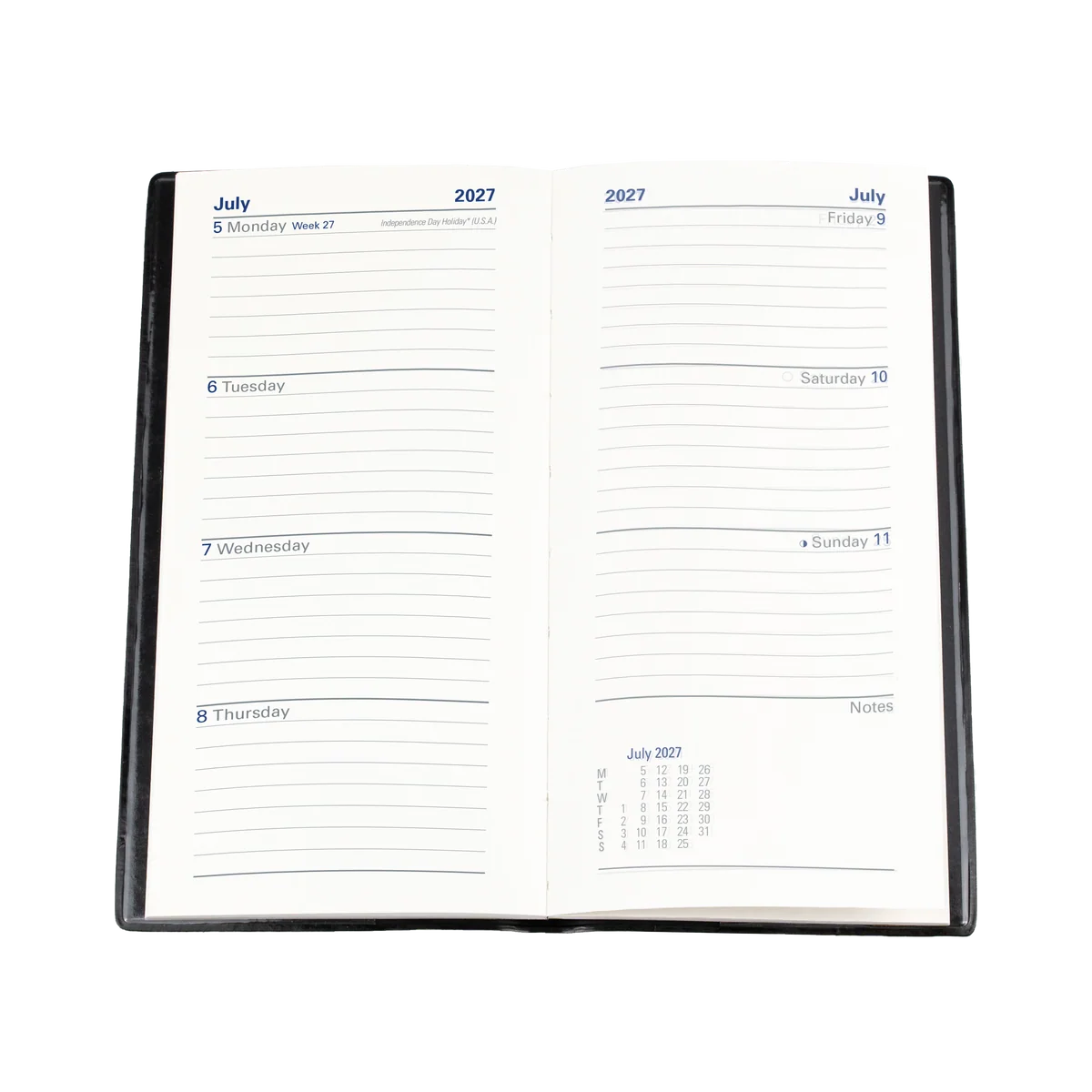 Collins Belmont 2027 B6/7 Slimline Week to View Diary interior layout showing July 2027