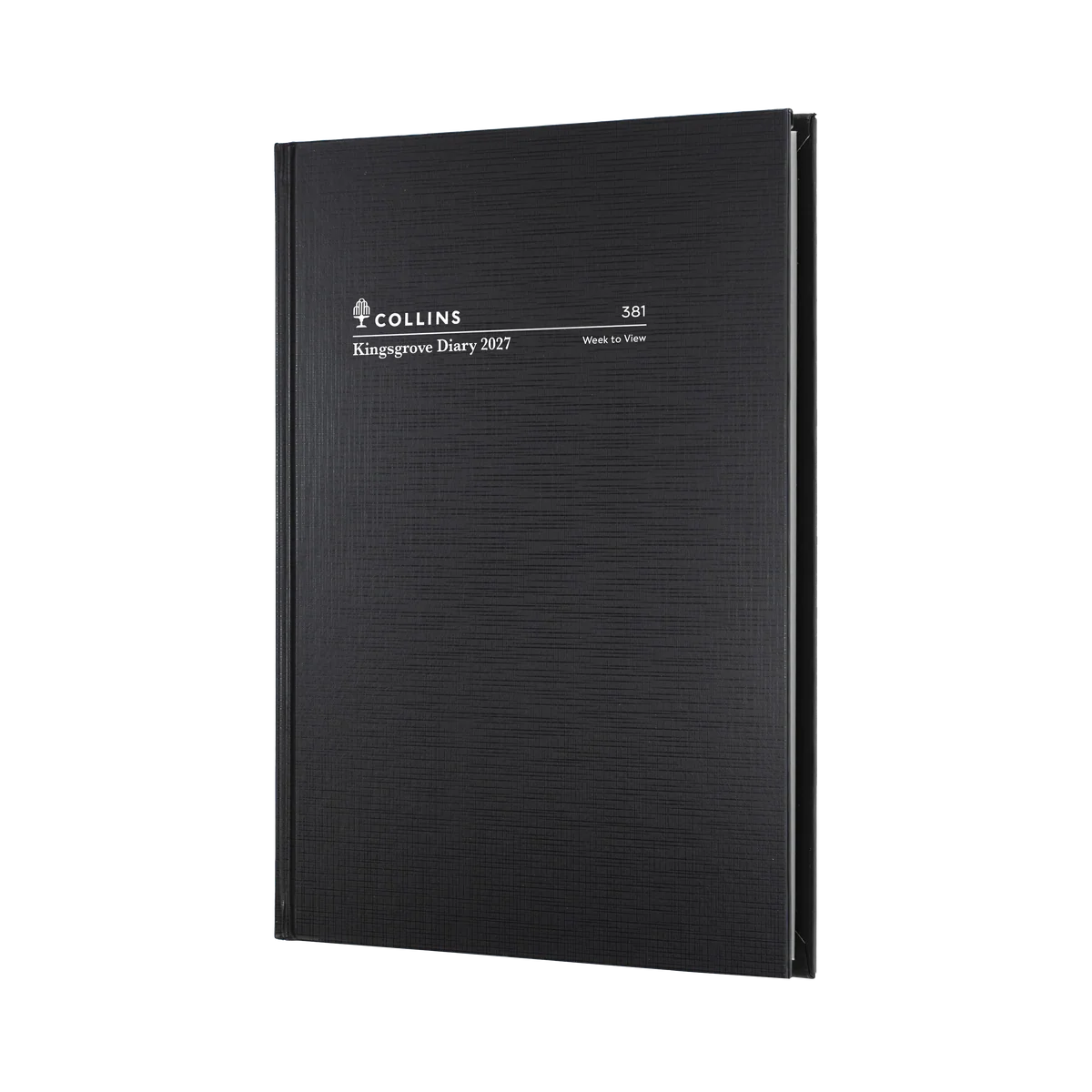 Front view of the Black Collins Kingsgrove 2027 A5 week-to-view diary