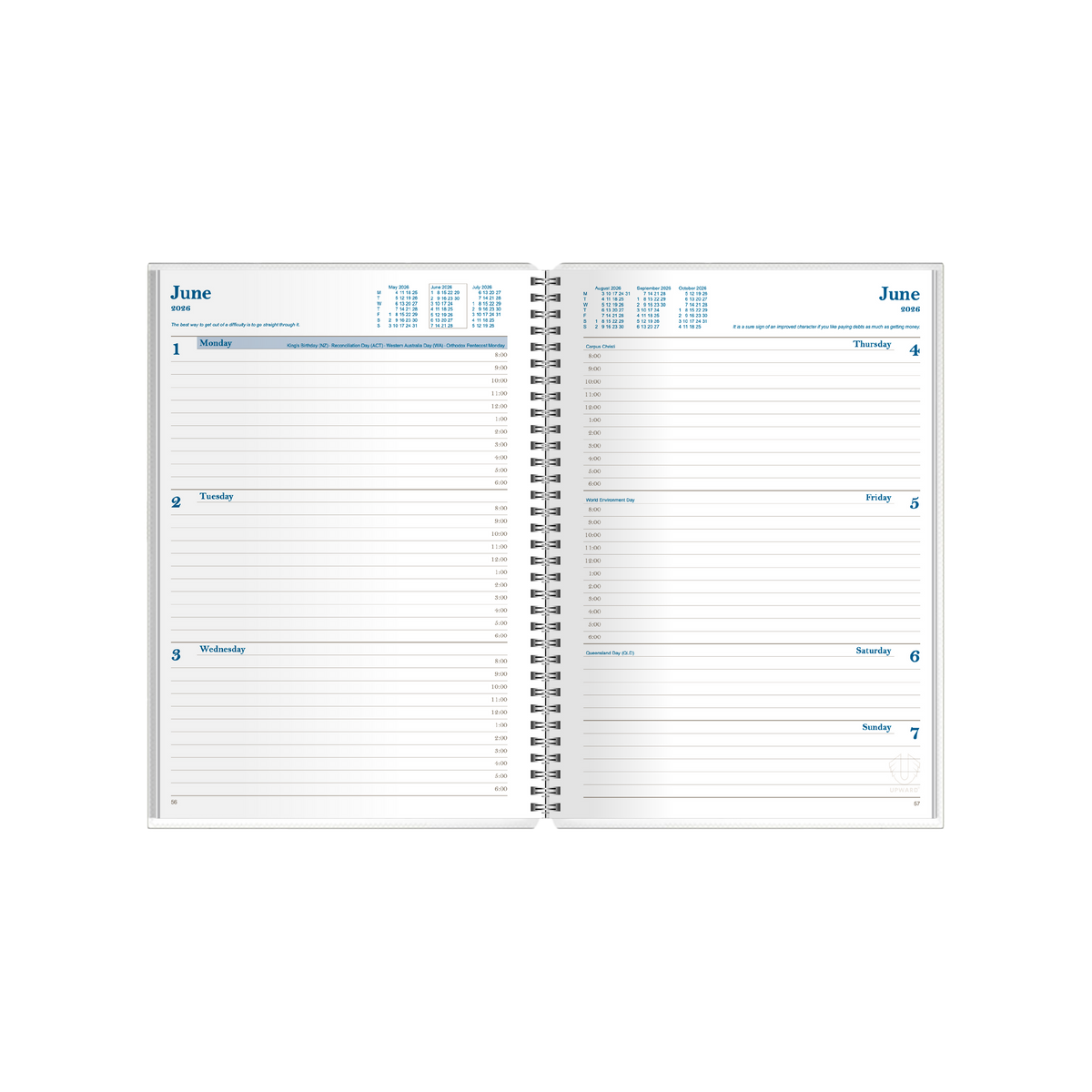 2027 Upward Busy Woman's A5 Week to an Opening Wiro-Bound Diary - Waratah