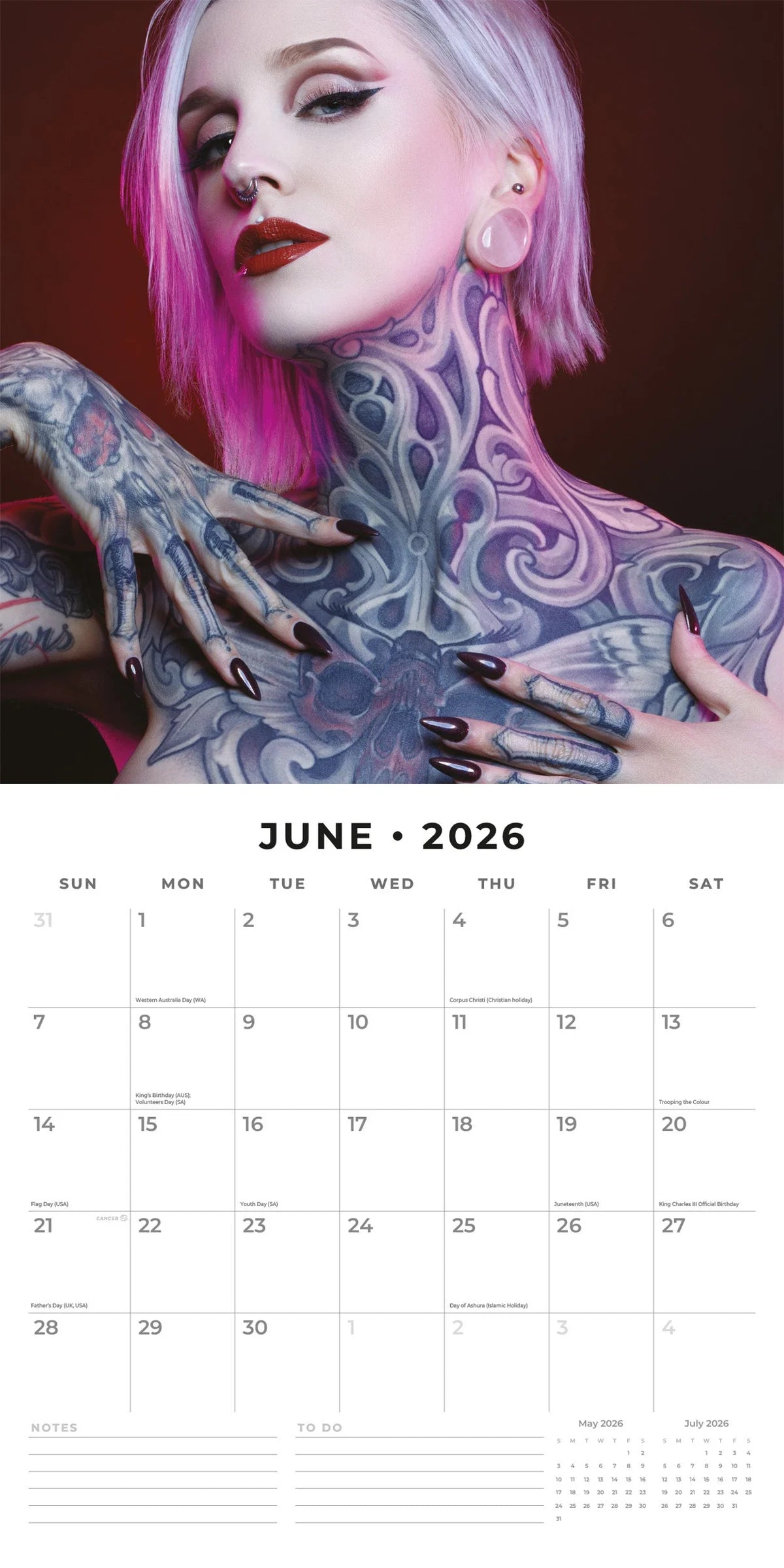 2026 Tatto Girls Square Wall Calendar – 16-Month, Large Grid | Red Robin Publishing Ltd (RR261361)