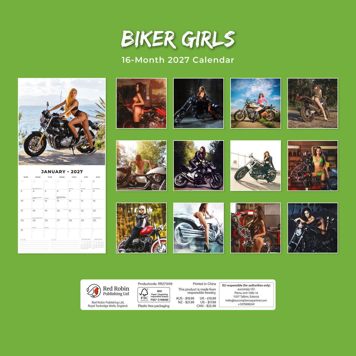 Red Robin Biker Girls 2027 Square Wall Calendar 16 Months 300x300mm RR271059