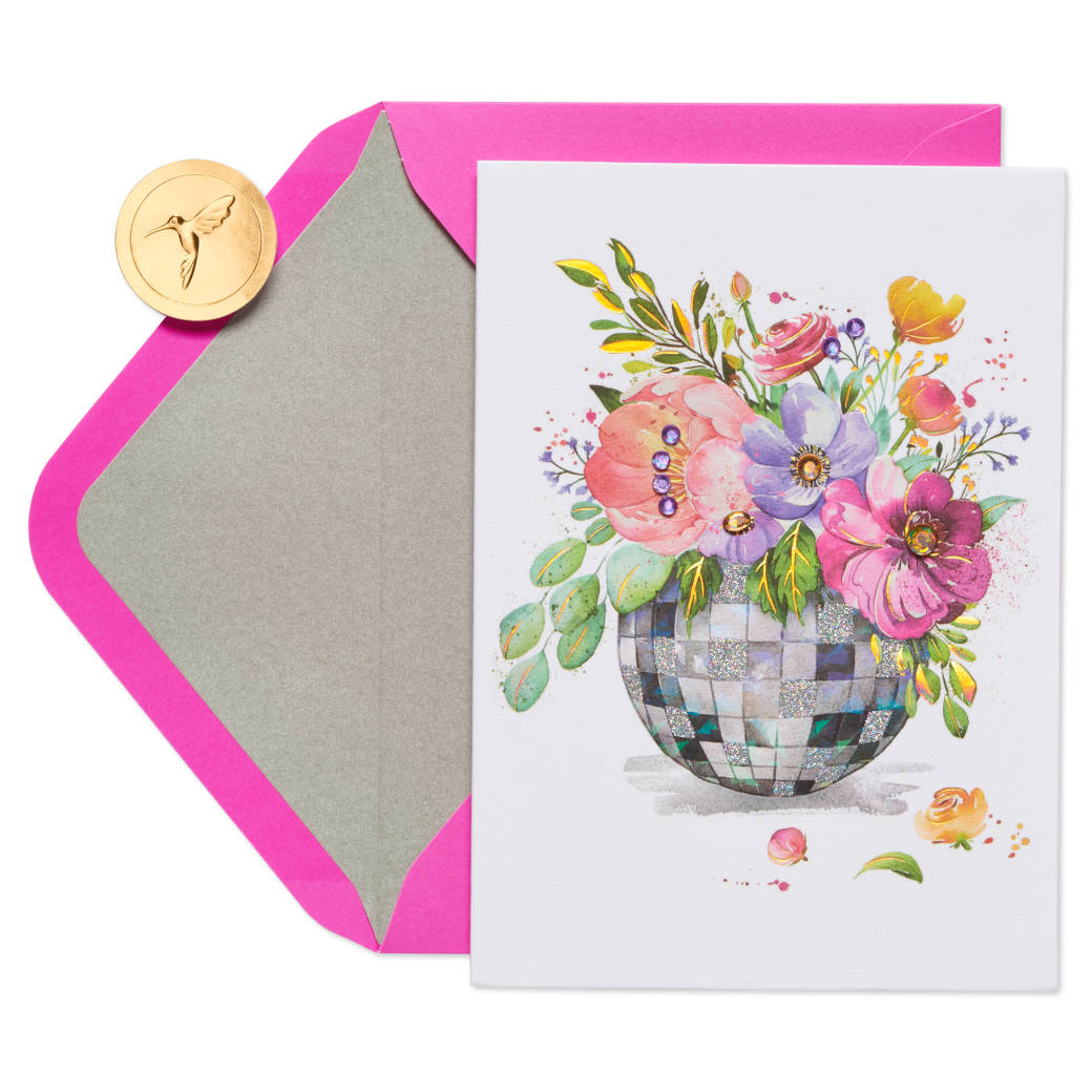 Papyrus - Floral Disco Ball Blank Greeting Card