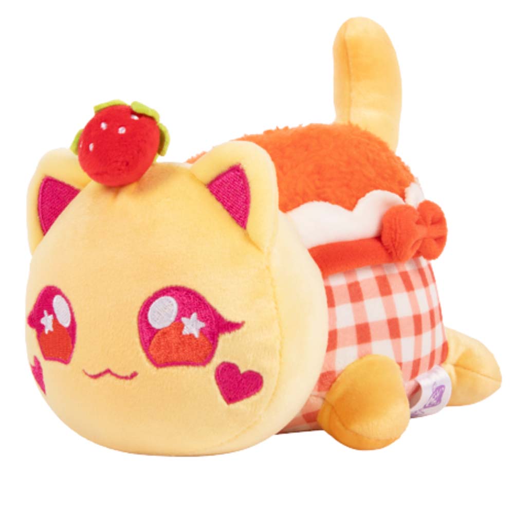 Aphmau MeeMeow Strawberry Jam Plush sitting on Aphmau branded gift box