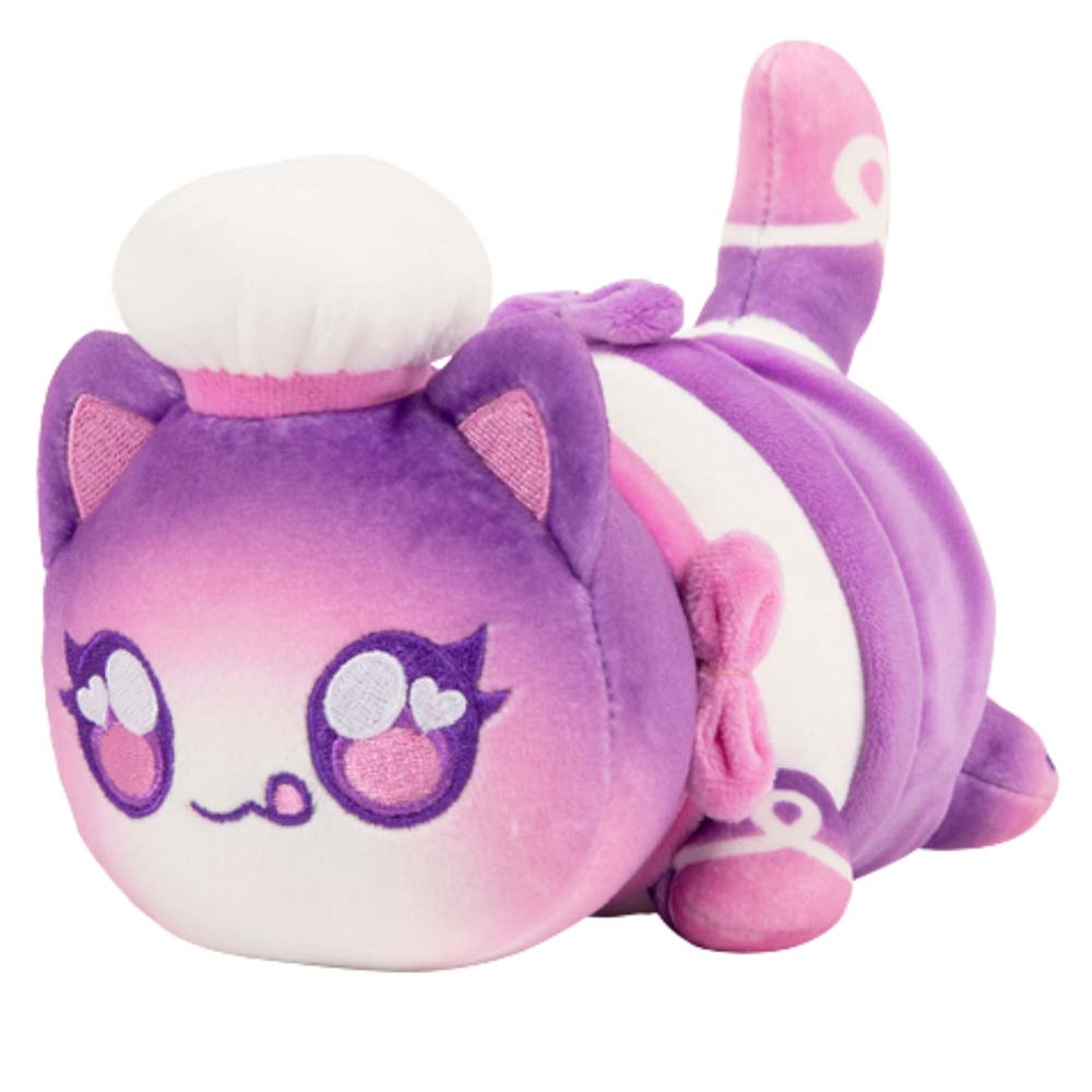 Aphmau MeeMeow Baker Plush sitting on Aphmau branded gift box