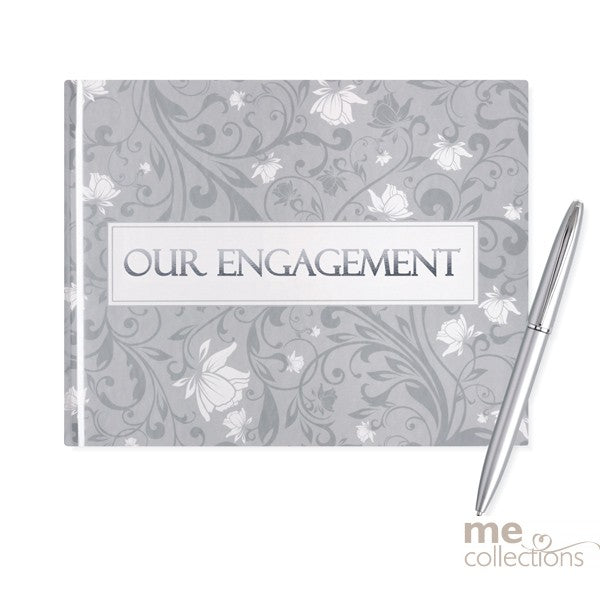 Our Engagement Guest Book – Elegant Silver Foil Design with Pen
