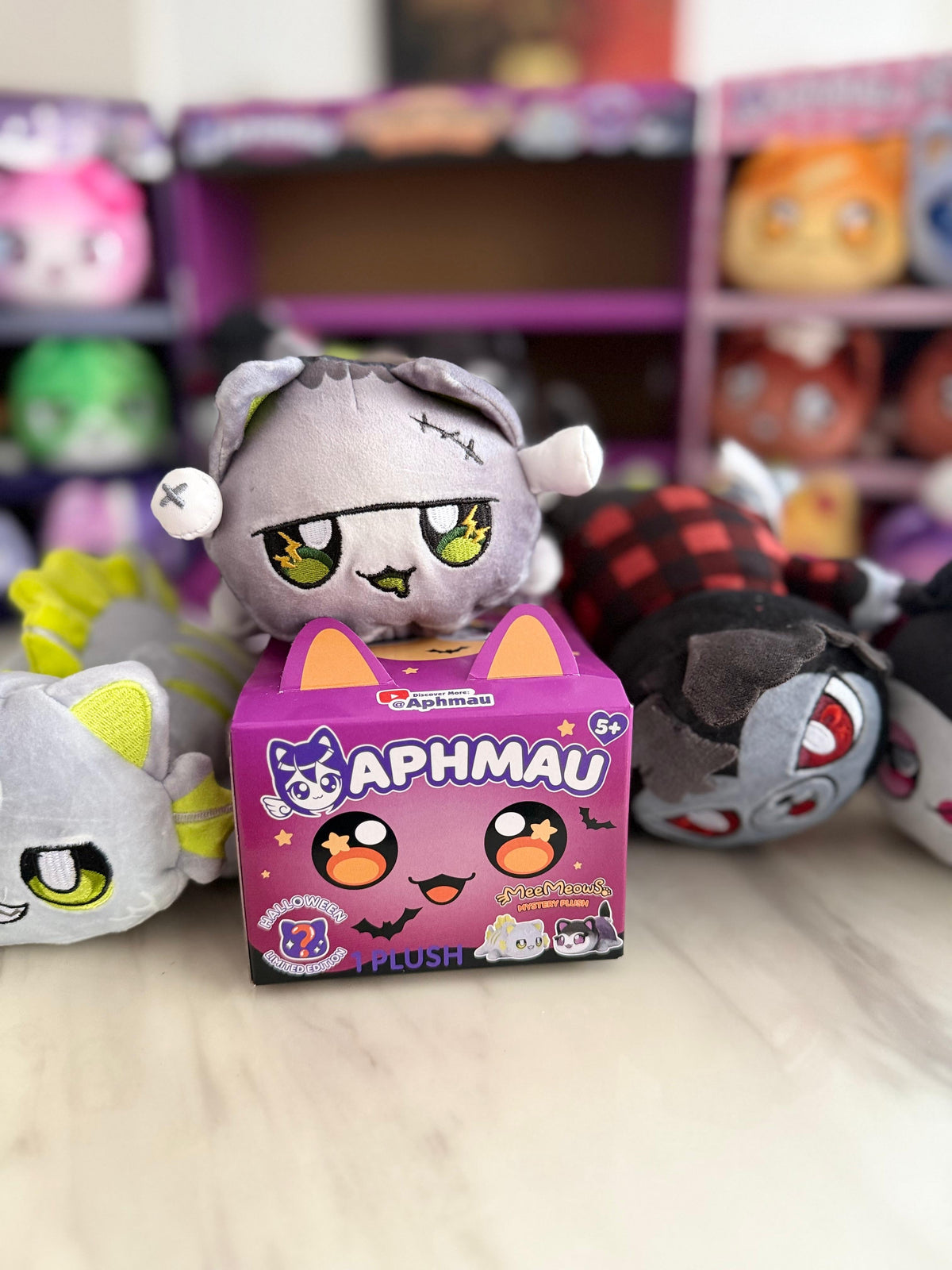 Aphmau MeeMeows Halloween random plush - masked cat design on box