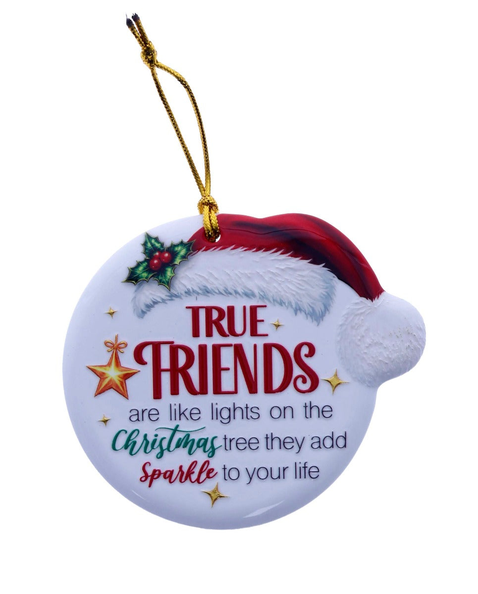 Family Friends House Christmas Sentiments Hanging Ceramic Plaque
