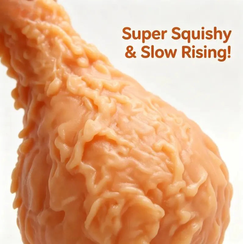Jumbo fried chicken squishy in red-and-white display packaging marked ages 3+