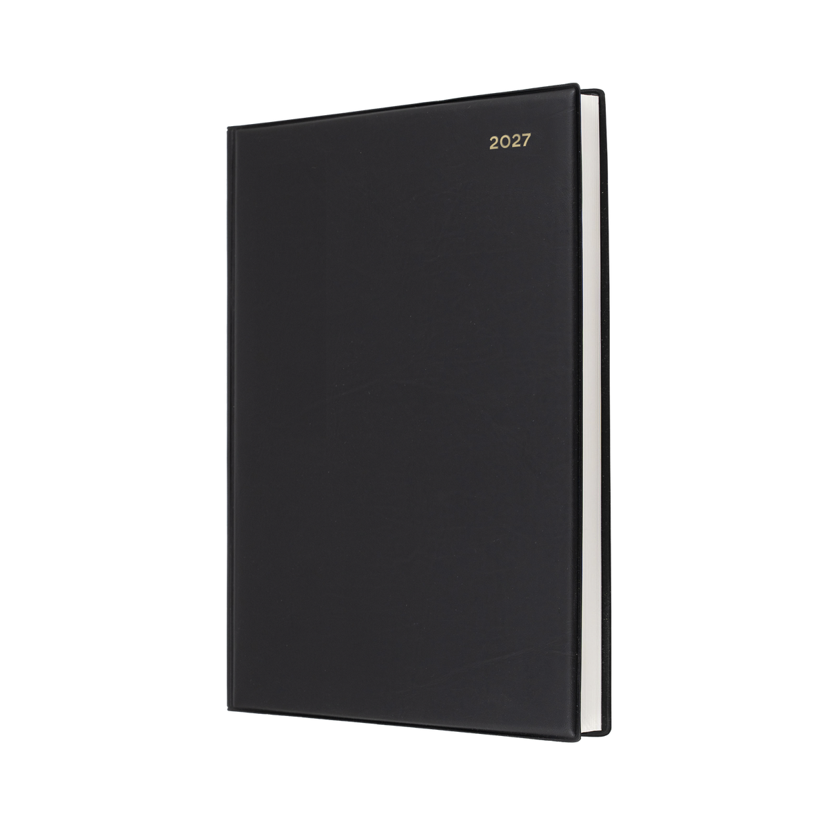 Collins Belmont 2027 A4 Day to Page Desk Diary - Black PVC Cover side angle view