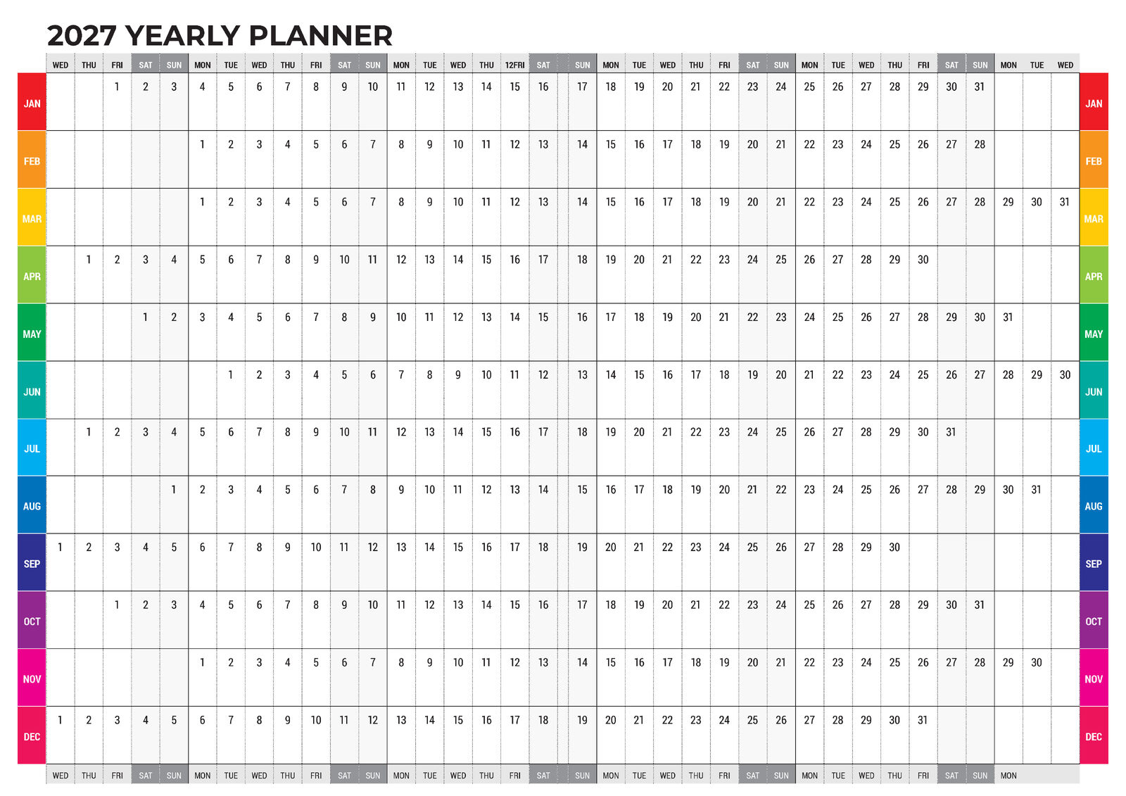 2027 Everyday Planner Month to View Black - front cover with bold white typography on black background