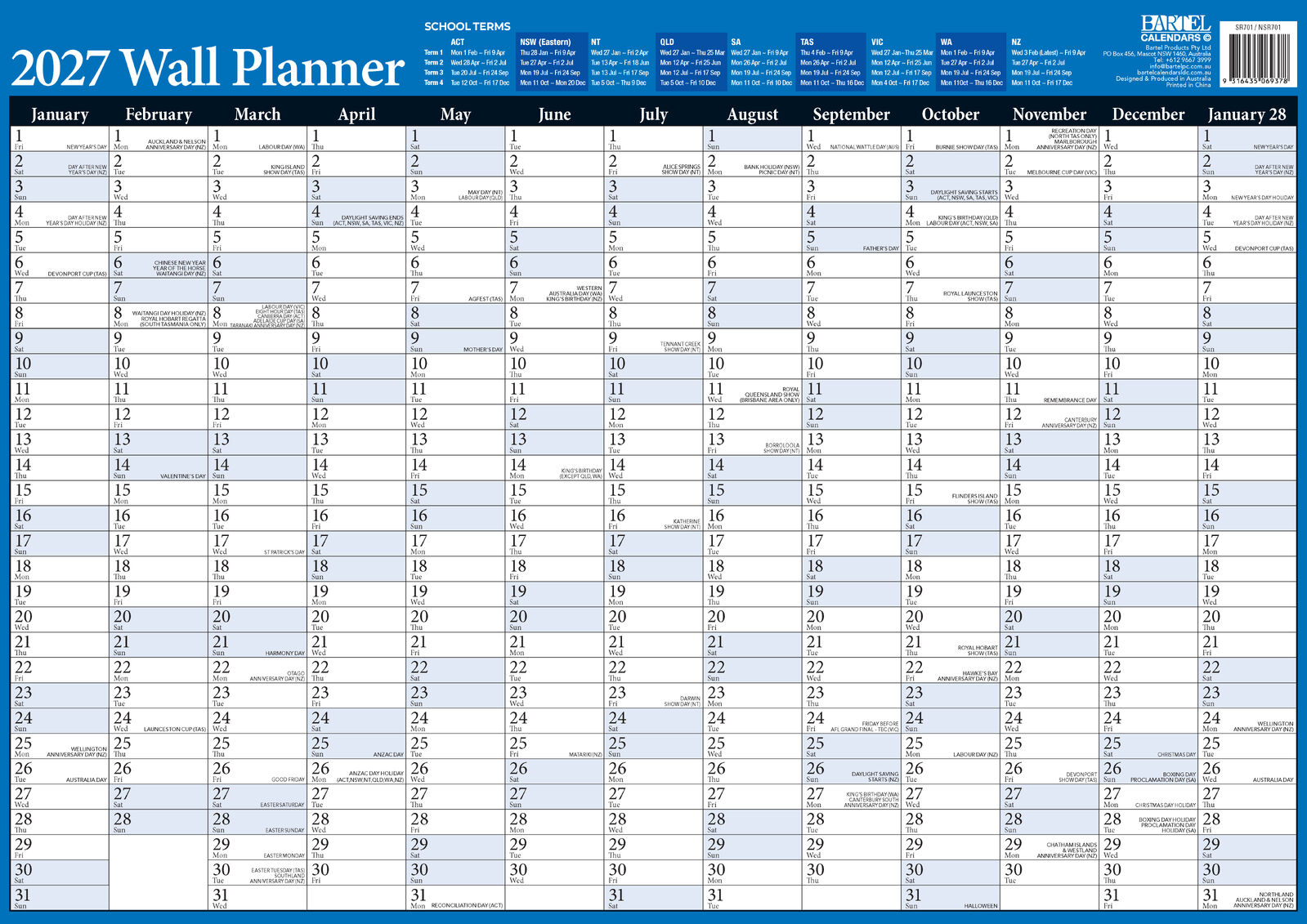 Smart Charts Solar System educational poster included with the 2027 Bartel Wall Planner - full colour with planet facts and moon phases