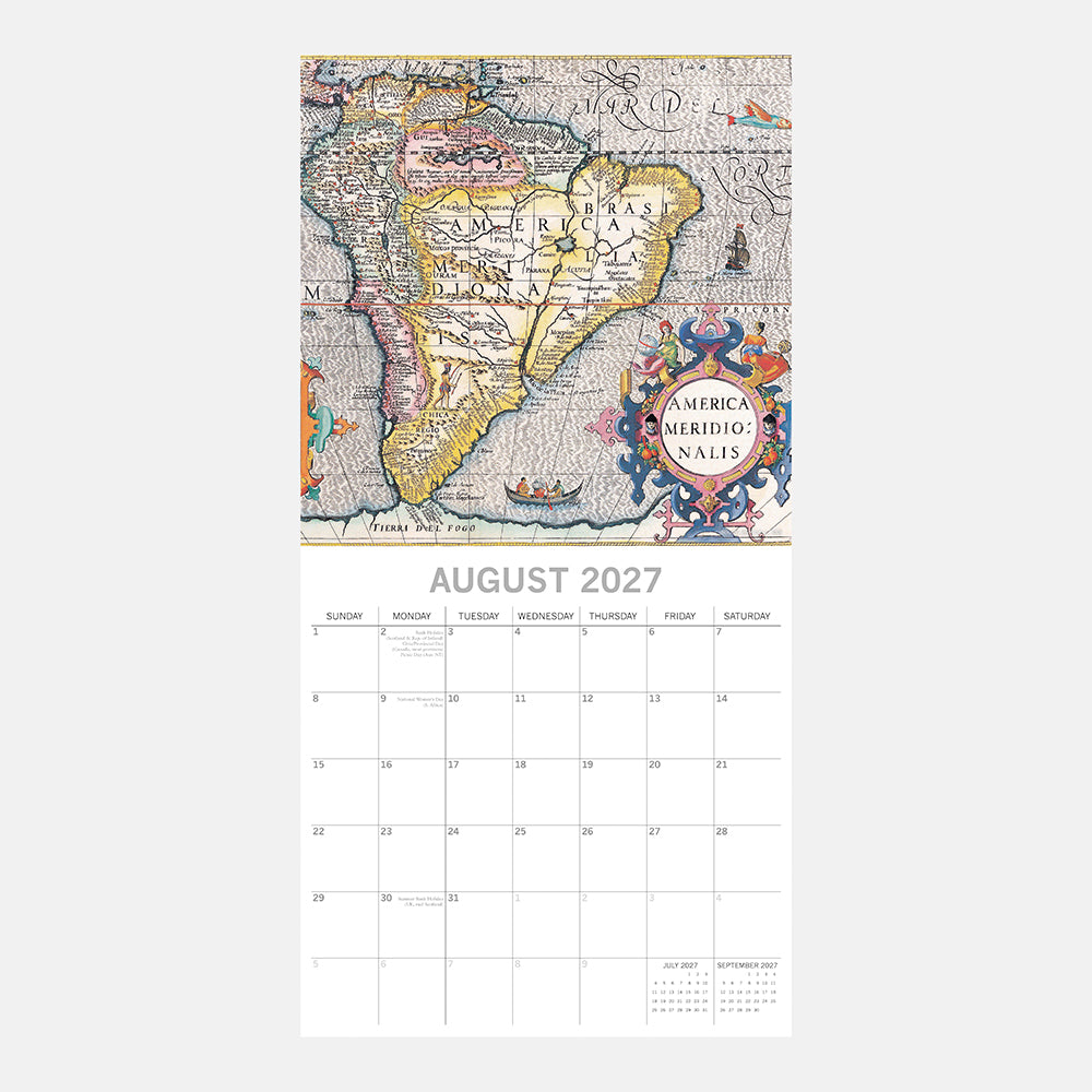 Antique Maps 2027 Calendar – January 2027 page with antique North America map